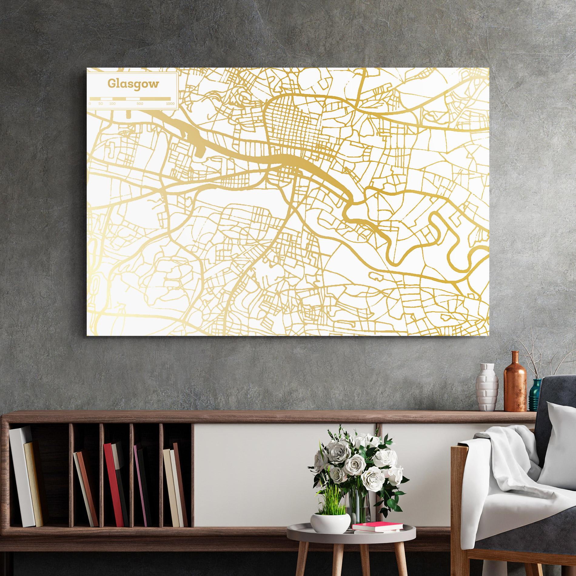 Glasbild Glasgow Gold Map mockup 2