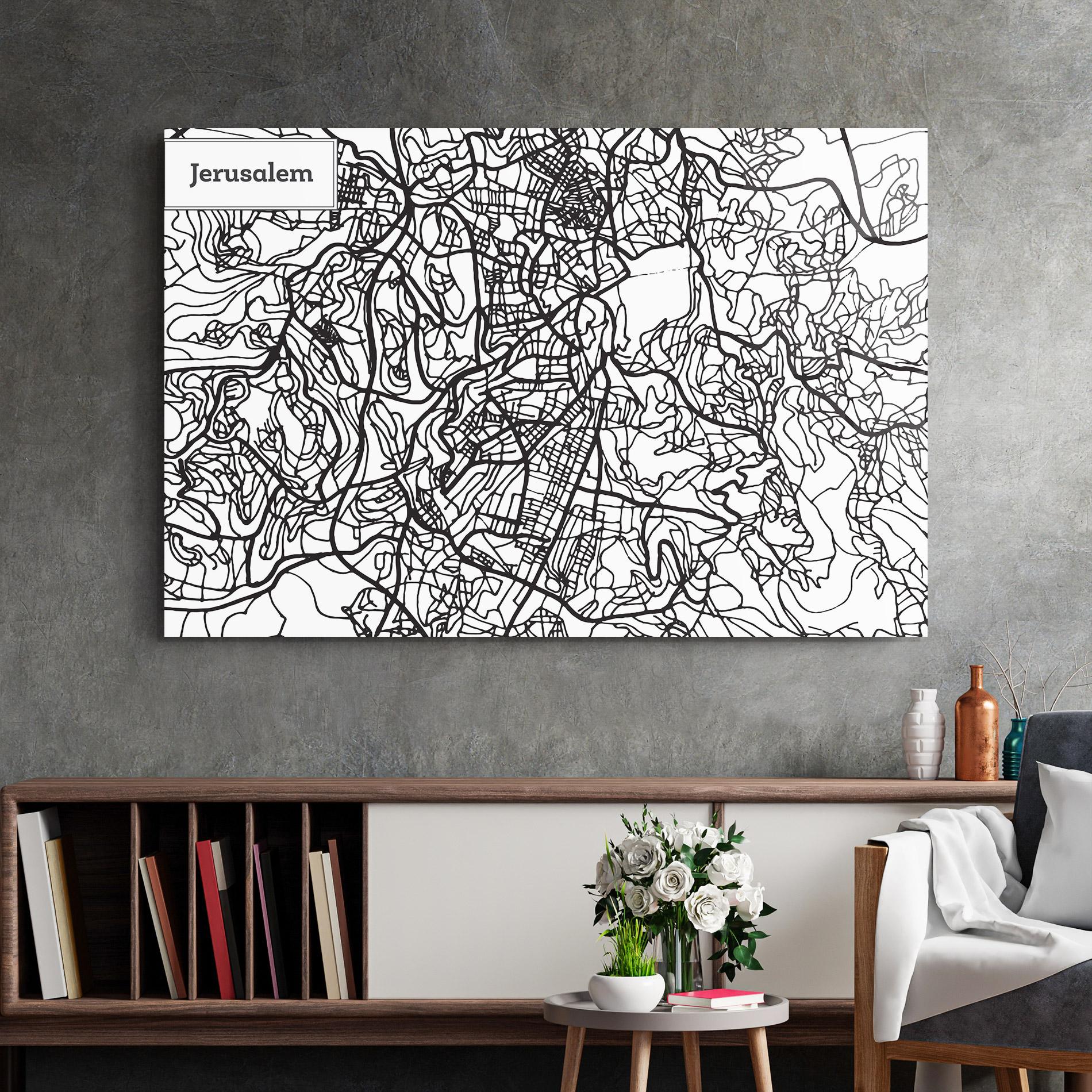 Glasbild Jerusalem Map mockup 2