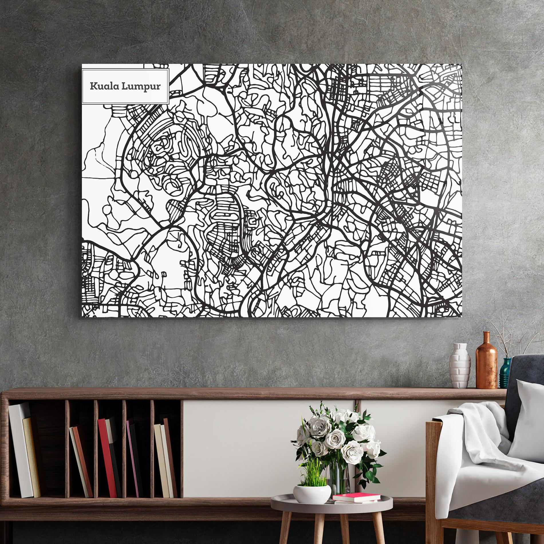 Glasbild Kuala Lumpur Map mockup 2