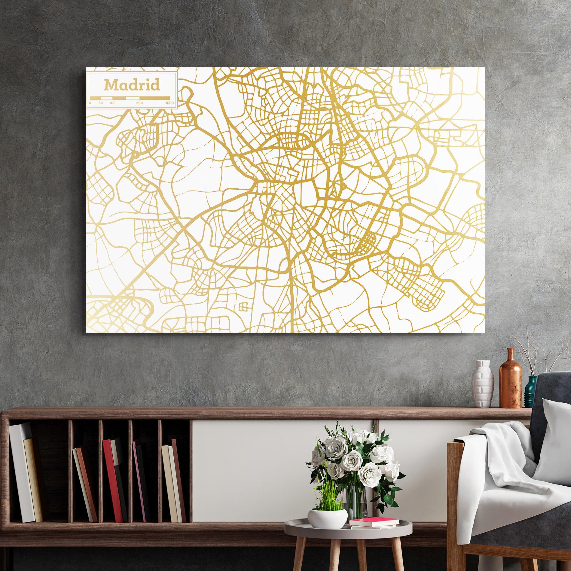 Glasbild Madrid Gold Map mockup 2