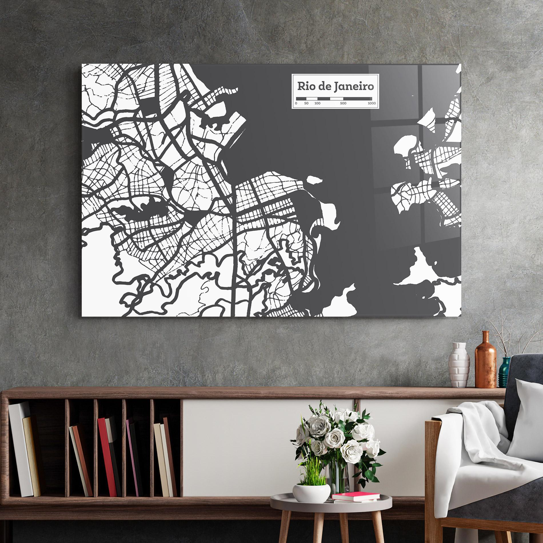Glasbild Rio De Janeiro Map mockup 2