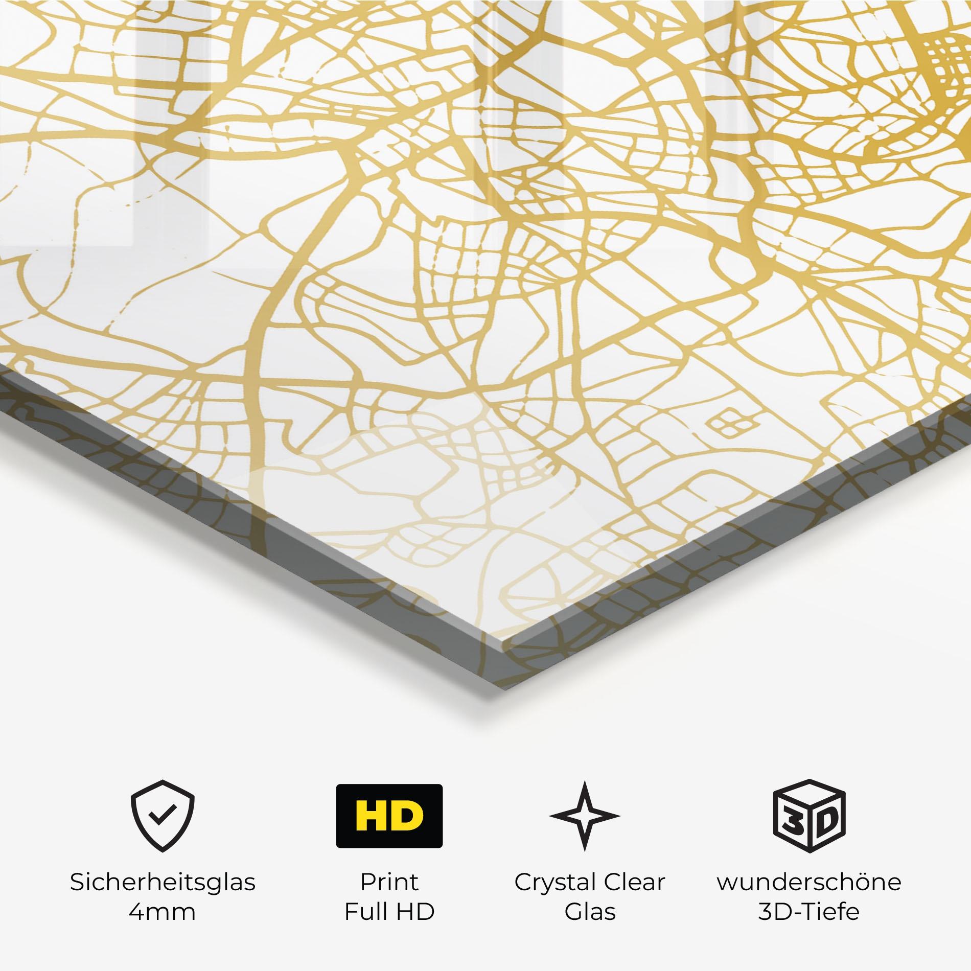 Glasbild Madrid Gold Map mockup 3