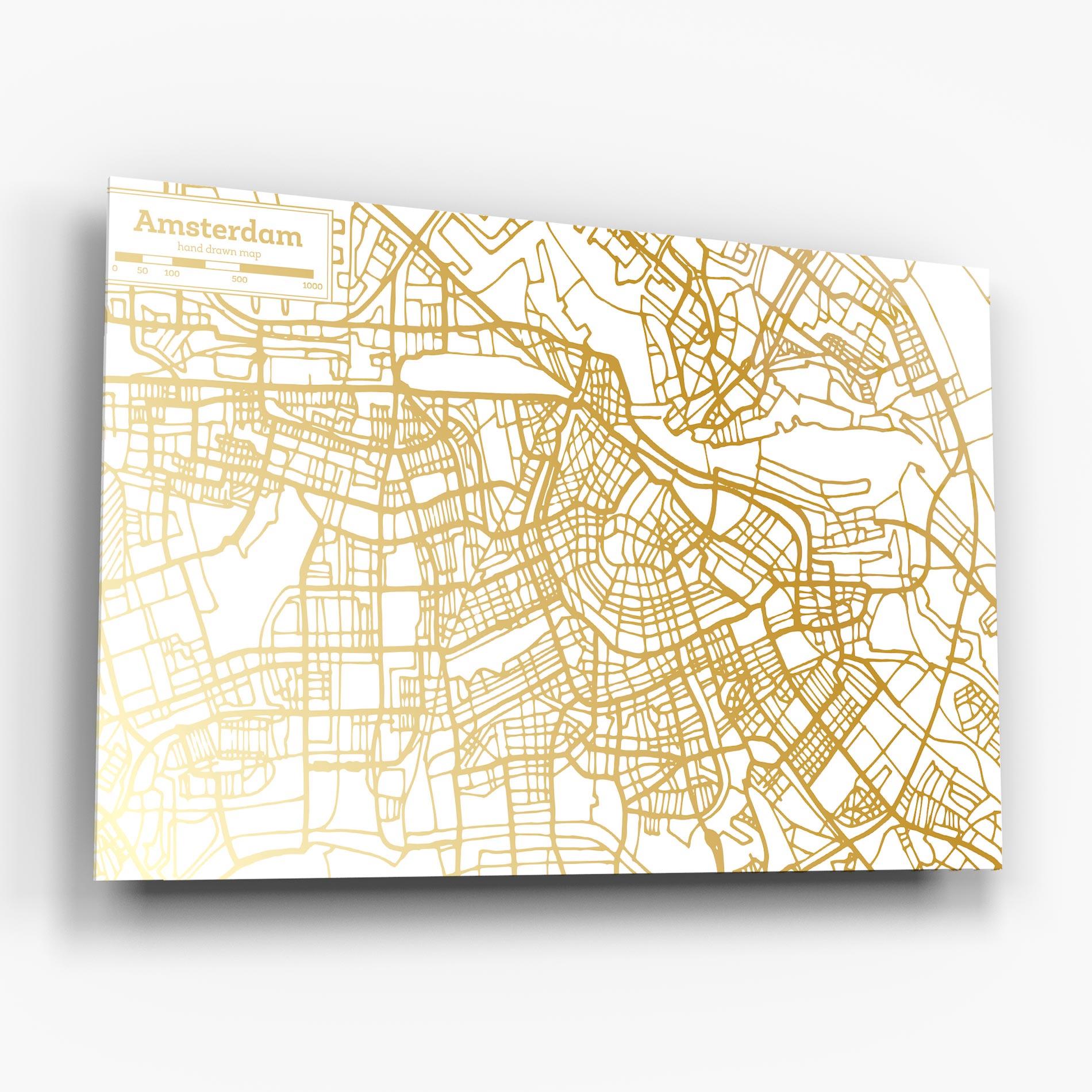 Glasbild Amsterdam Gold Map mockup 6