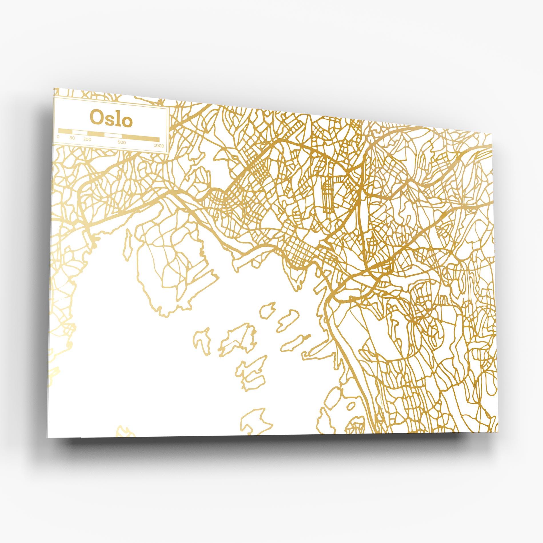 Glasbild Oslo Gold Map mockup 6