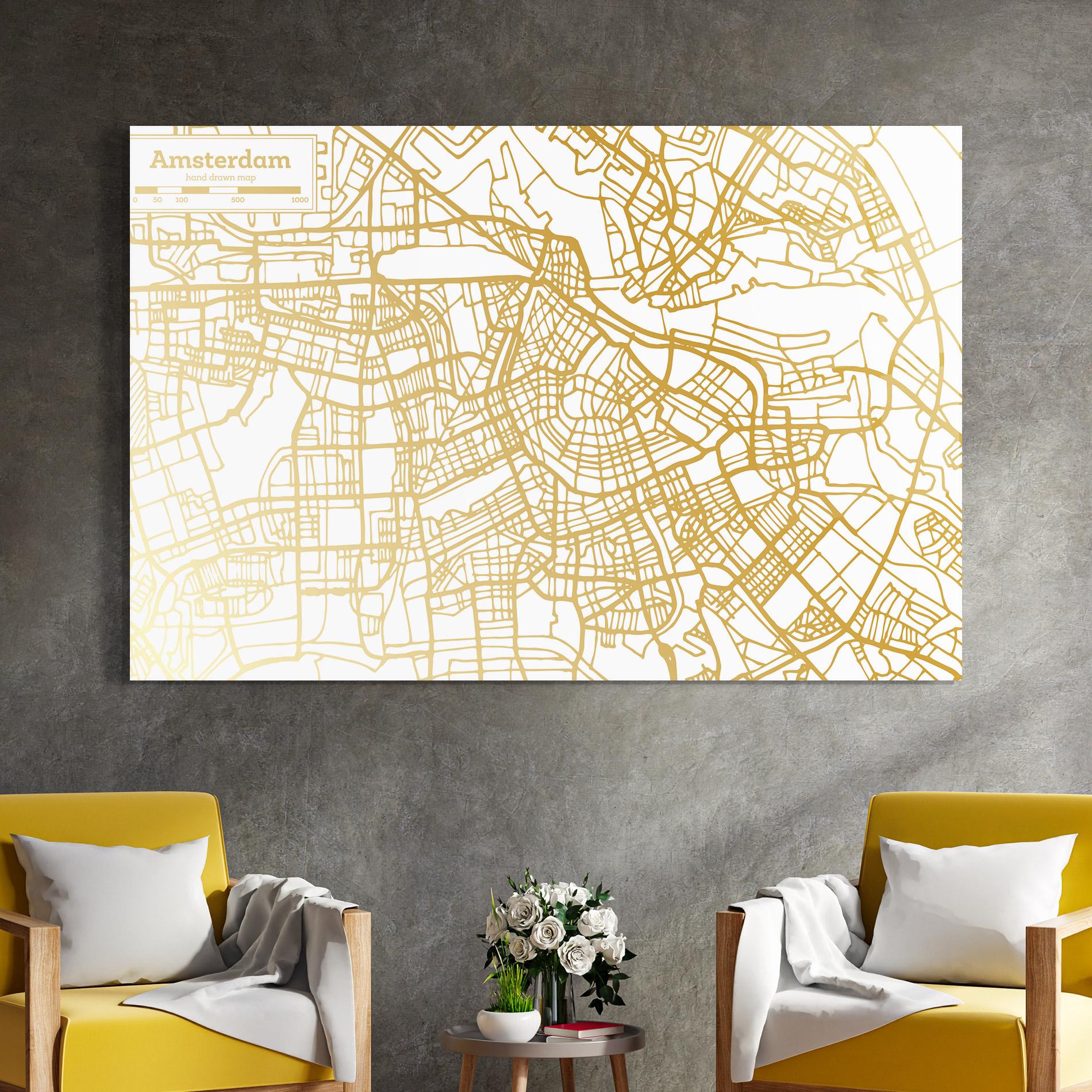 Glasbild Amsterdam Gold Map mockup 4