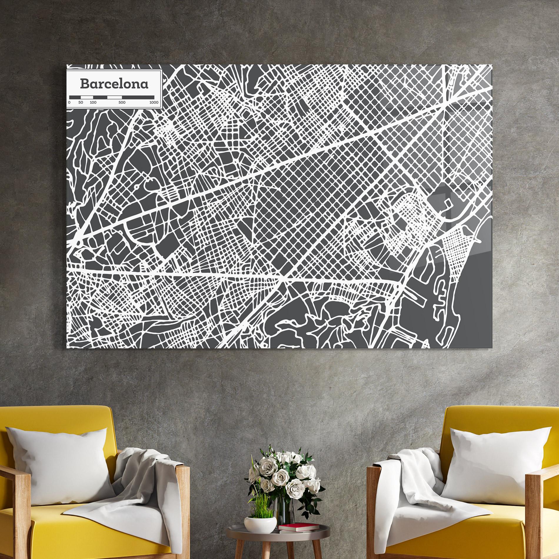 Glasbild Barcelona Map mockup 4