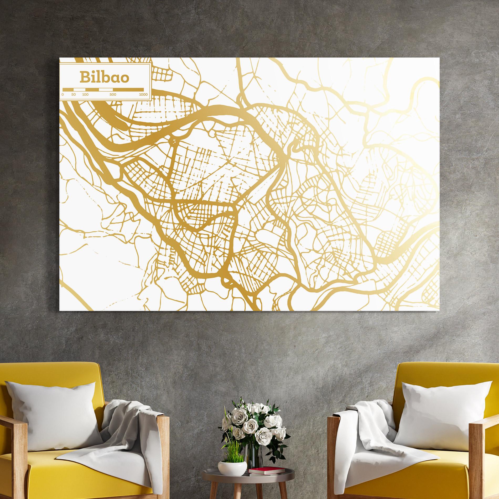 Glasbild Bilbao Gold Map mockup 4