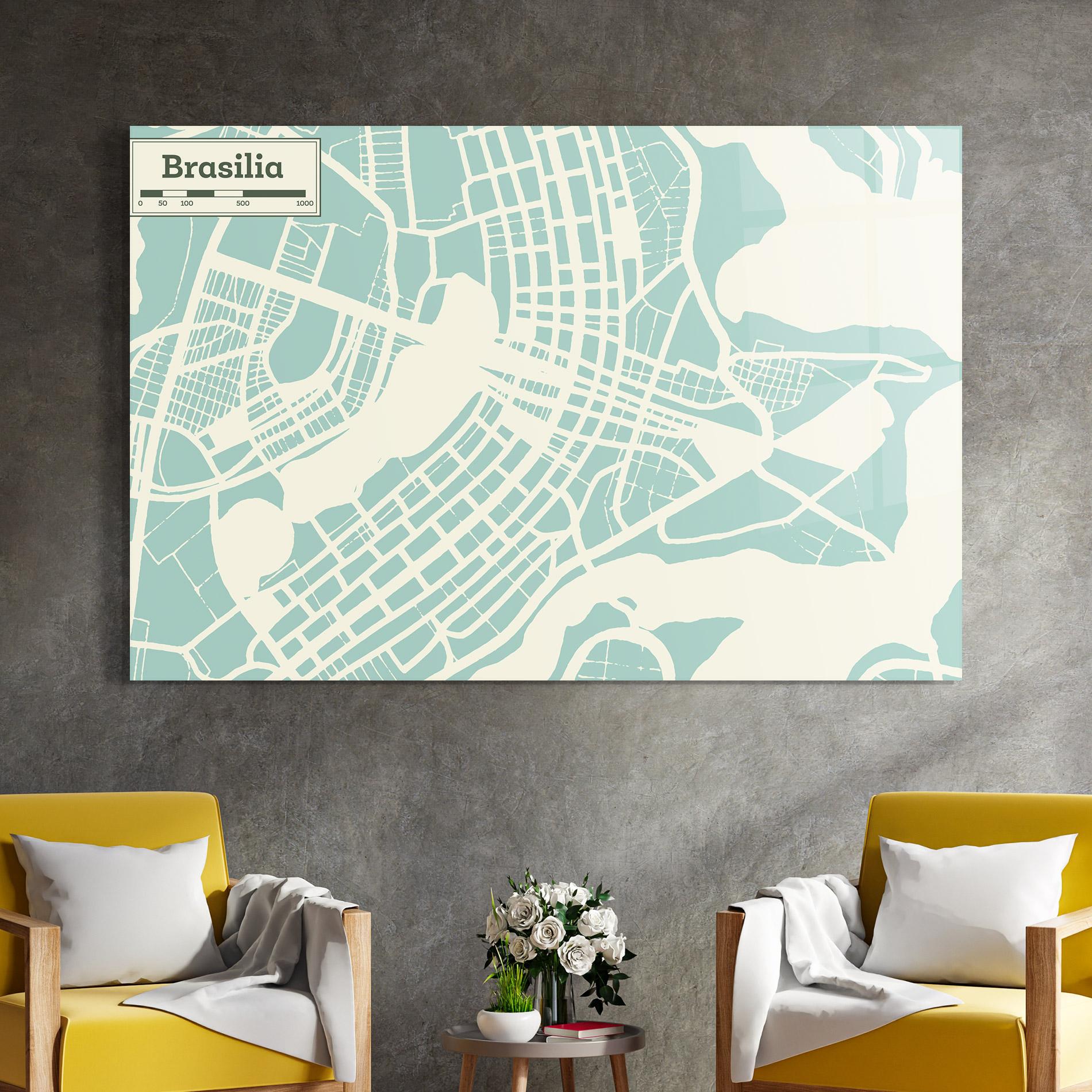 Glasbild Brasilia Map mockup 4