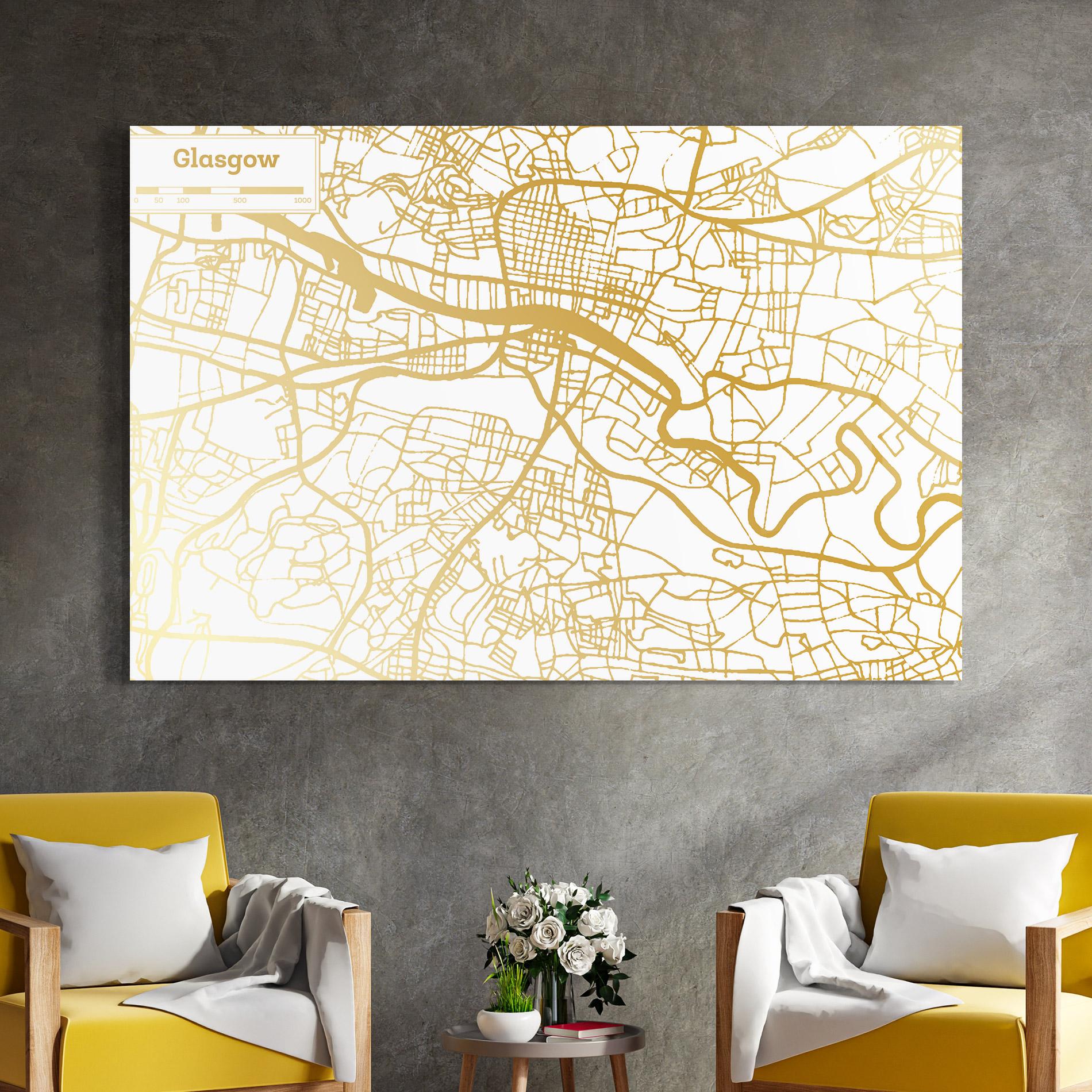 Glasbild Glasgow Gold Map mockup 4