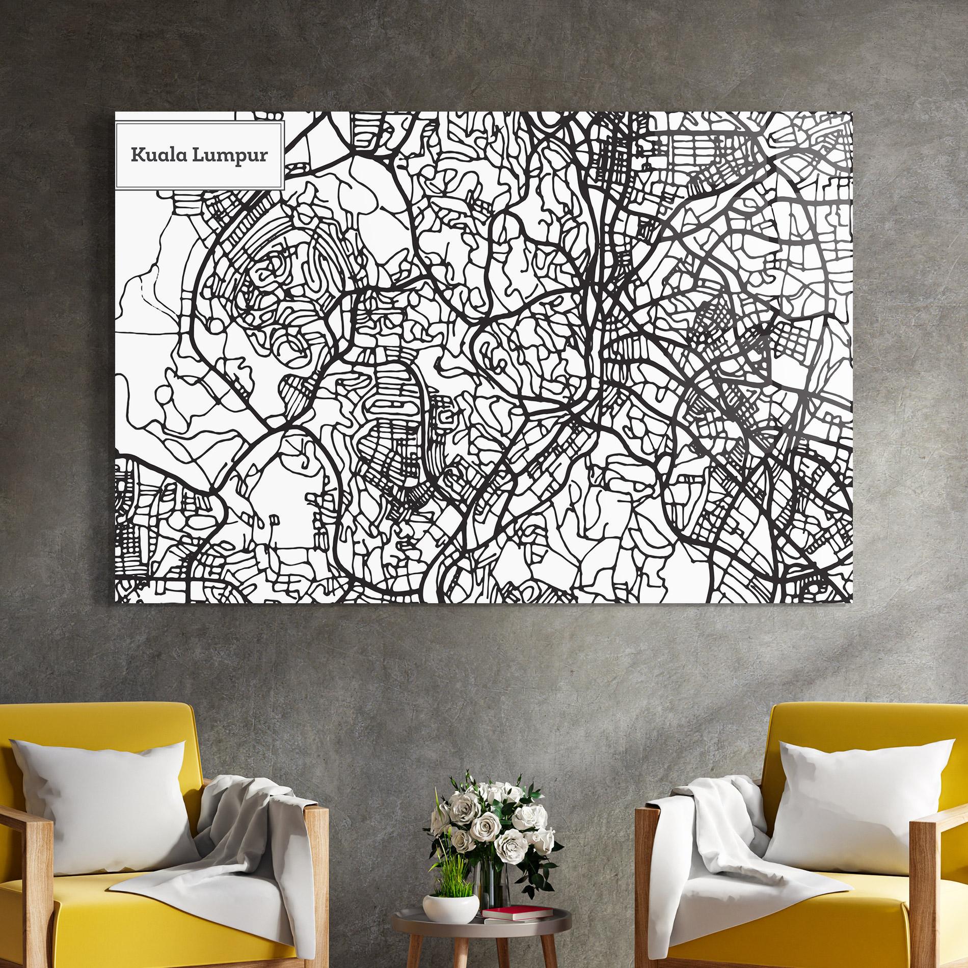 Glasbild Kuala Lumpur Map mockup 4