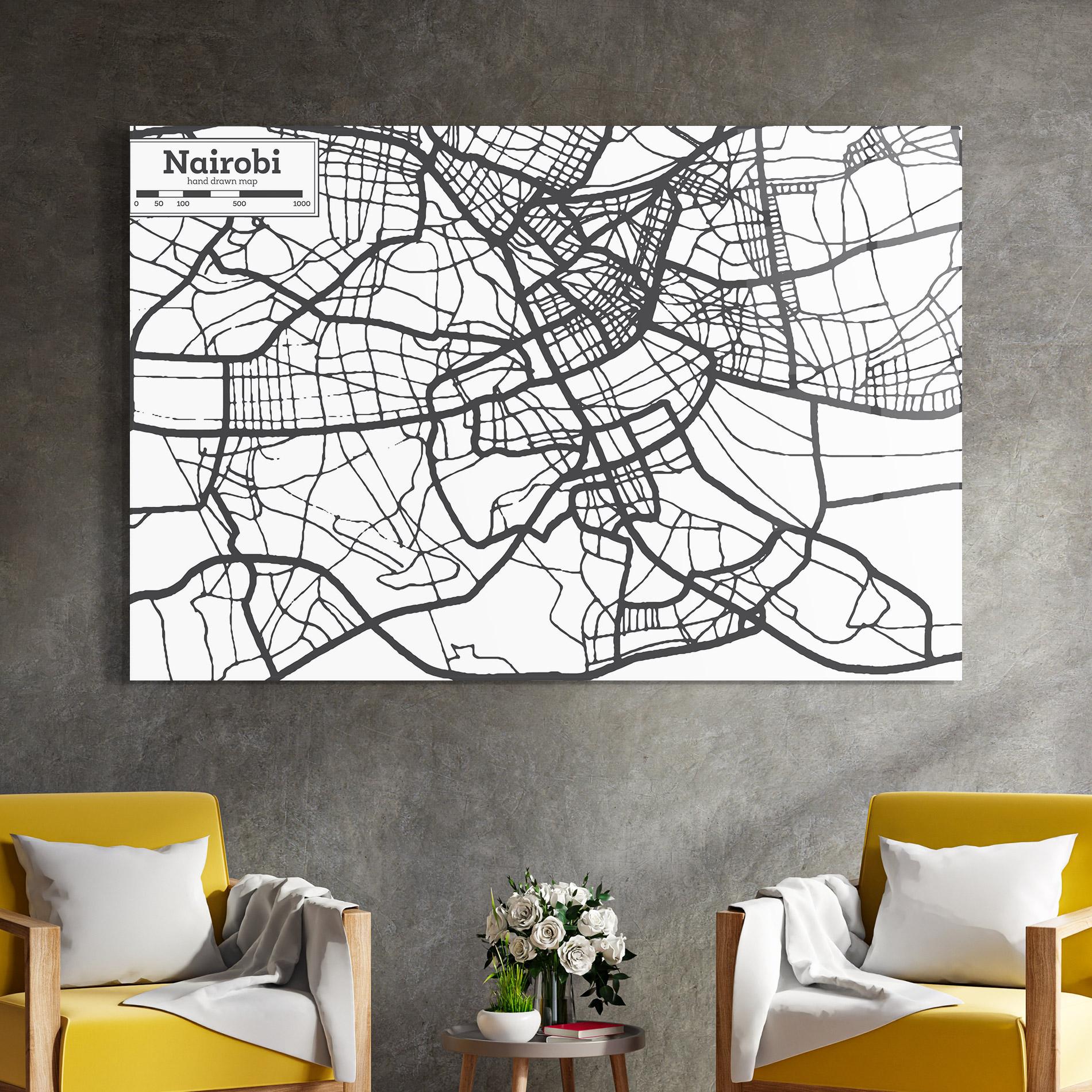 Glasbild Nairobi Map mockup 4
