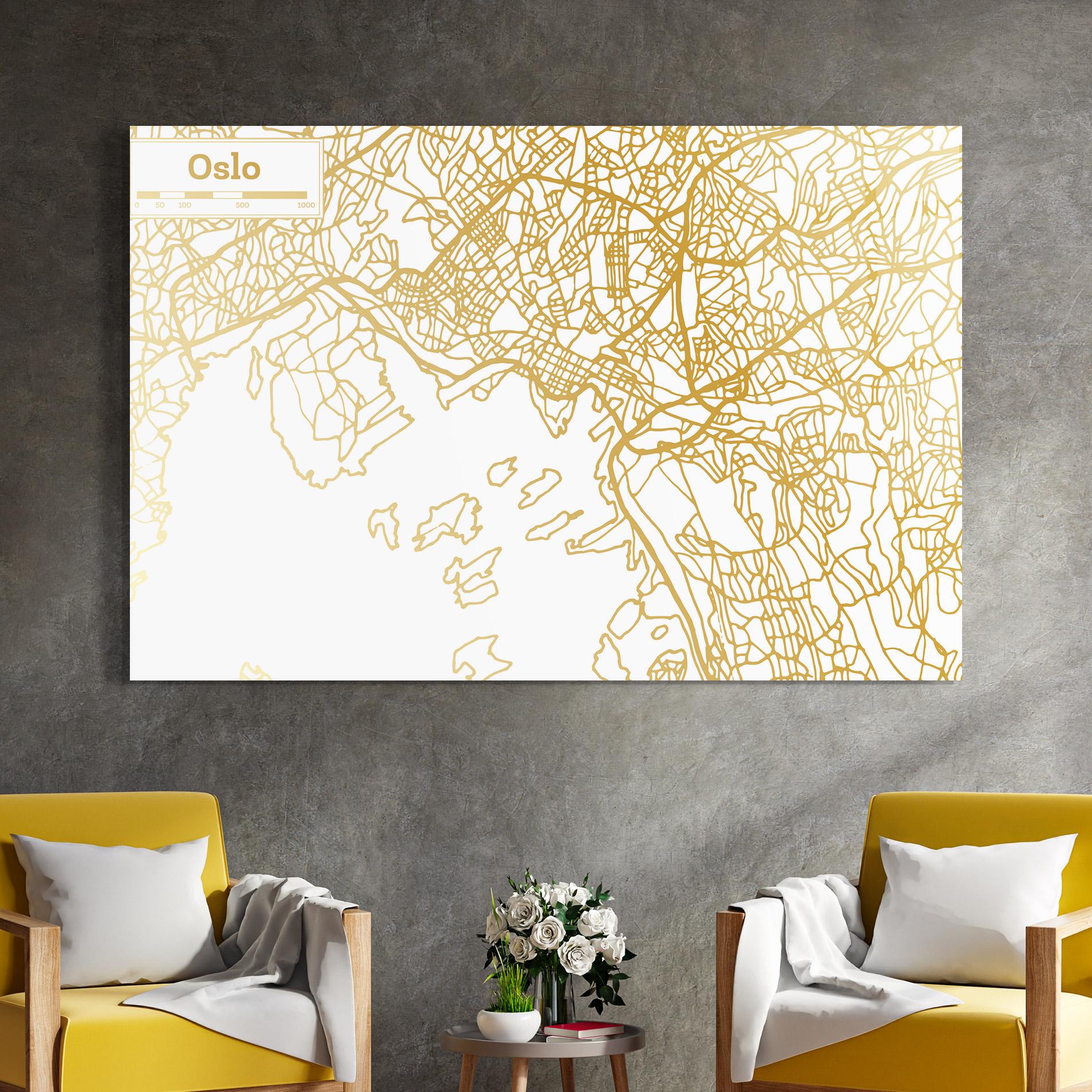 Glasbild Oslo Gold Map mockup 4