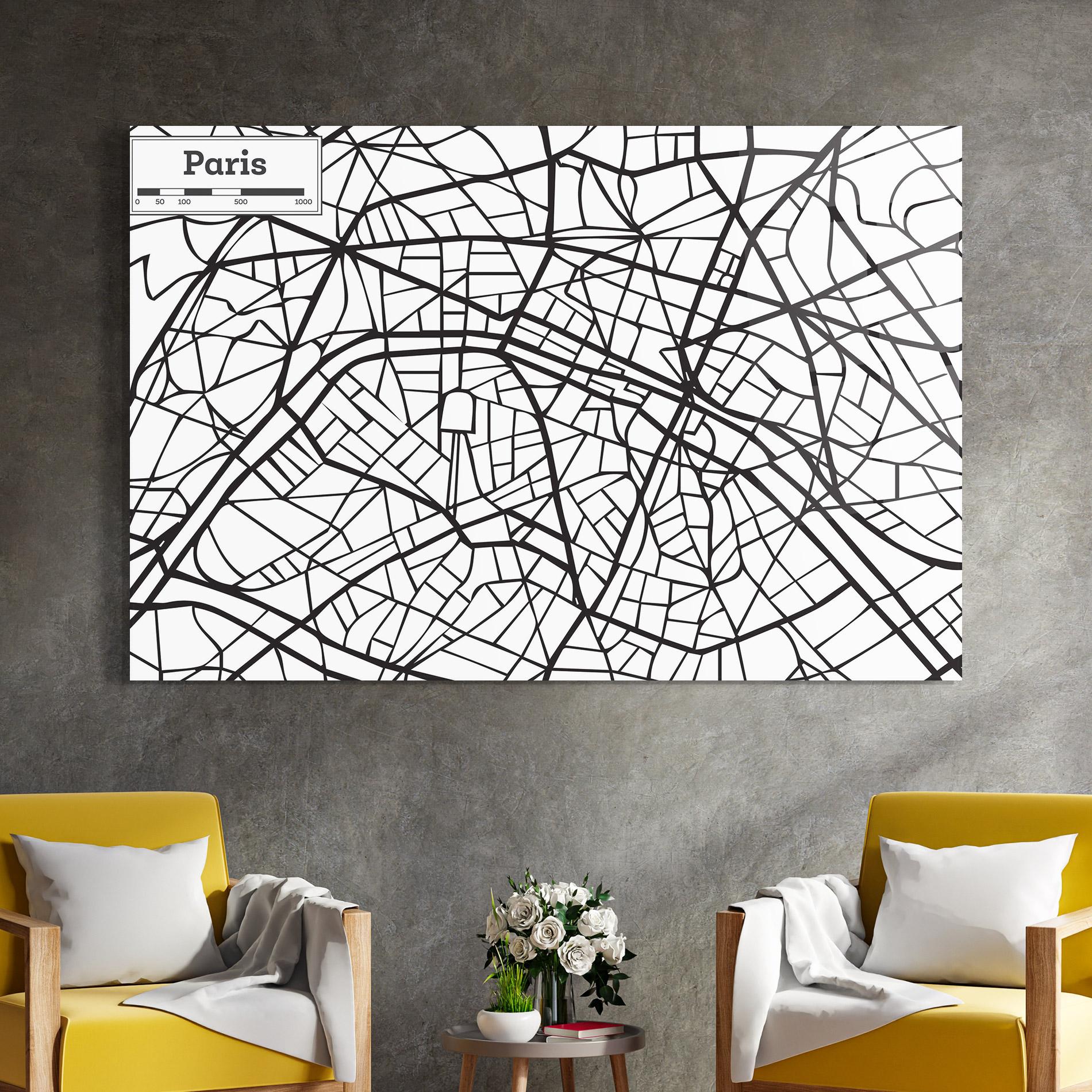 Glasbild Paris Map mockup 4