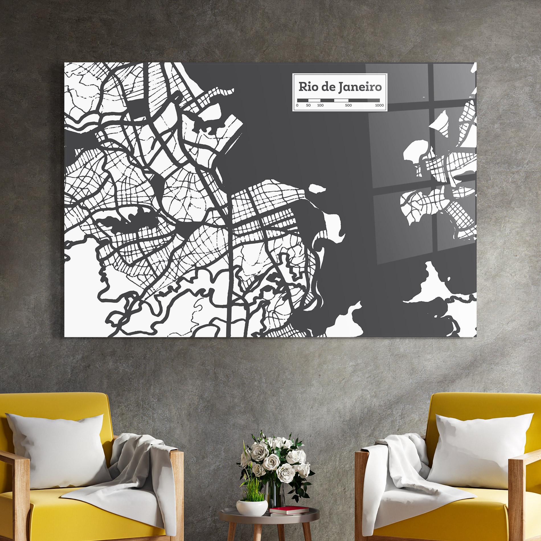 Glasbild Rio De Janeiro Map mockup 4
