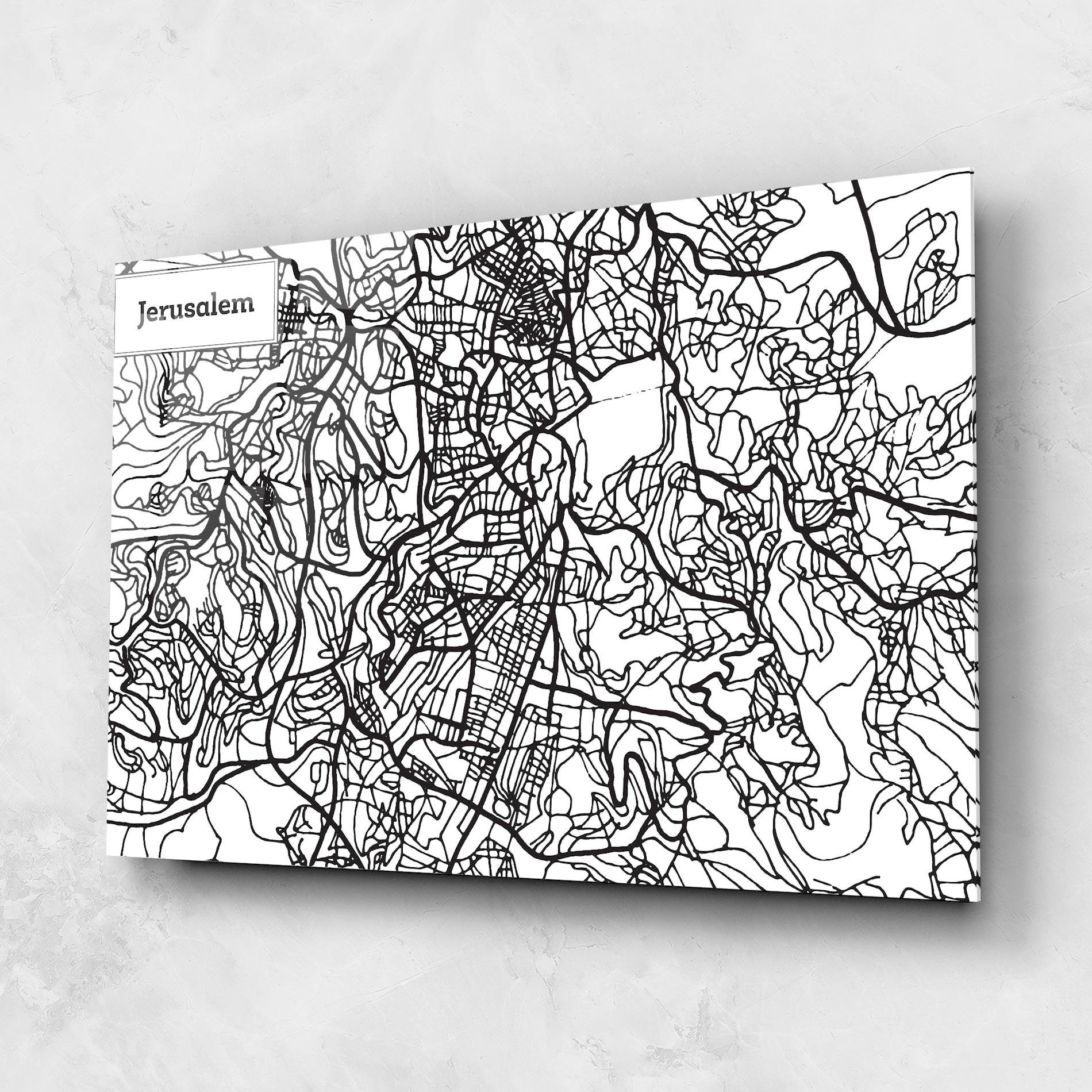 Glasbild Jerusalem Map mockup 1
