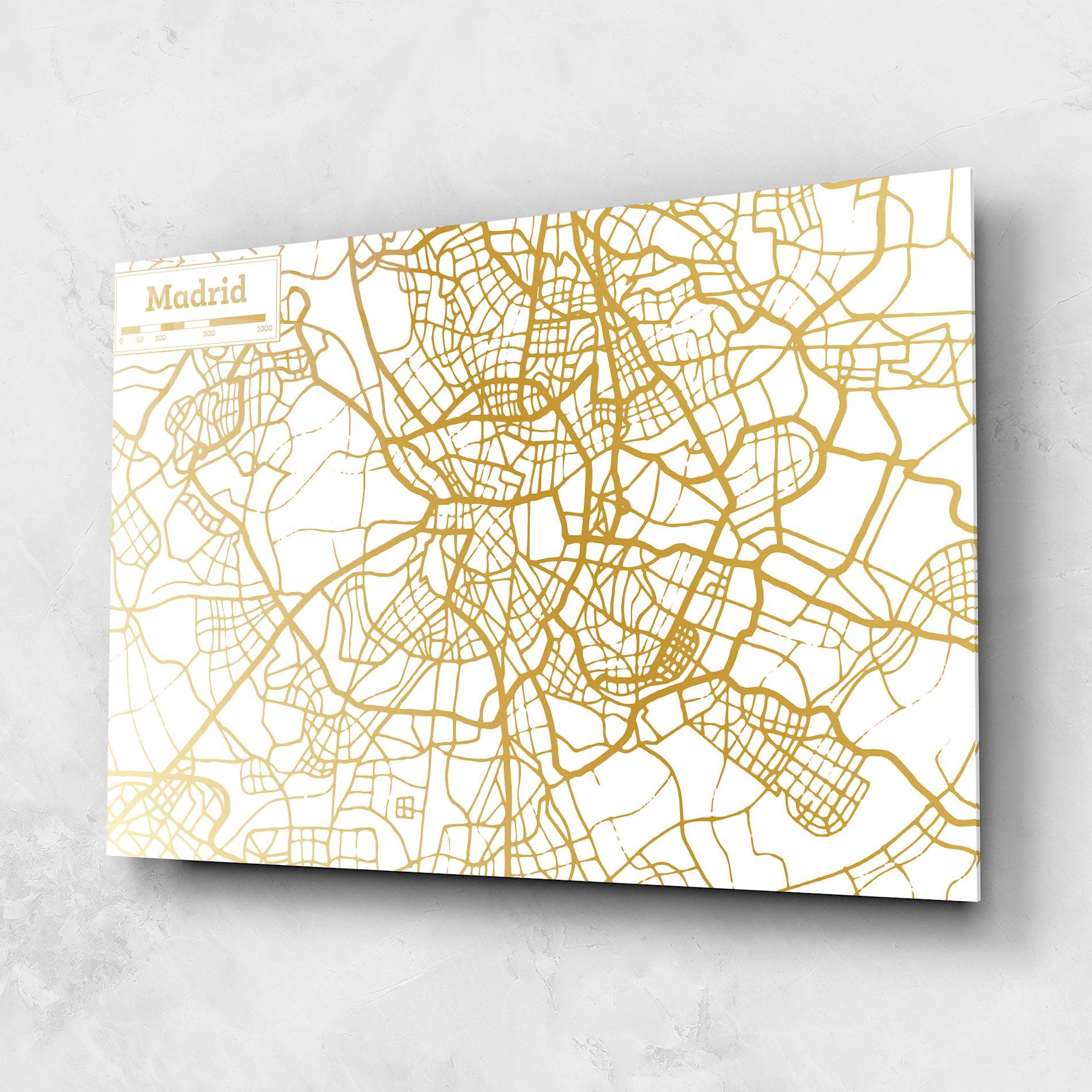 Glasbild Madrid Gold Map mockup 1
