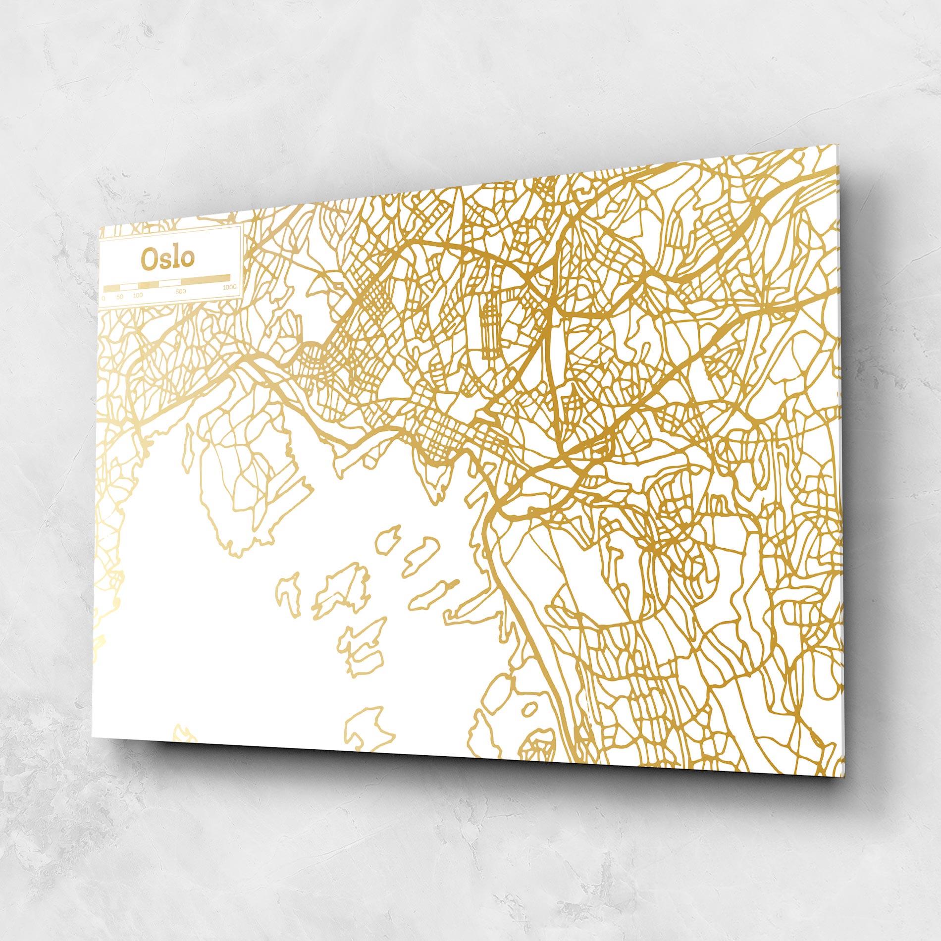 Glasbild Oslo Gold Map mockup 1