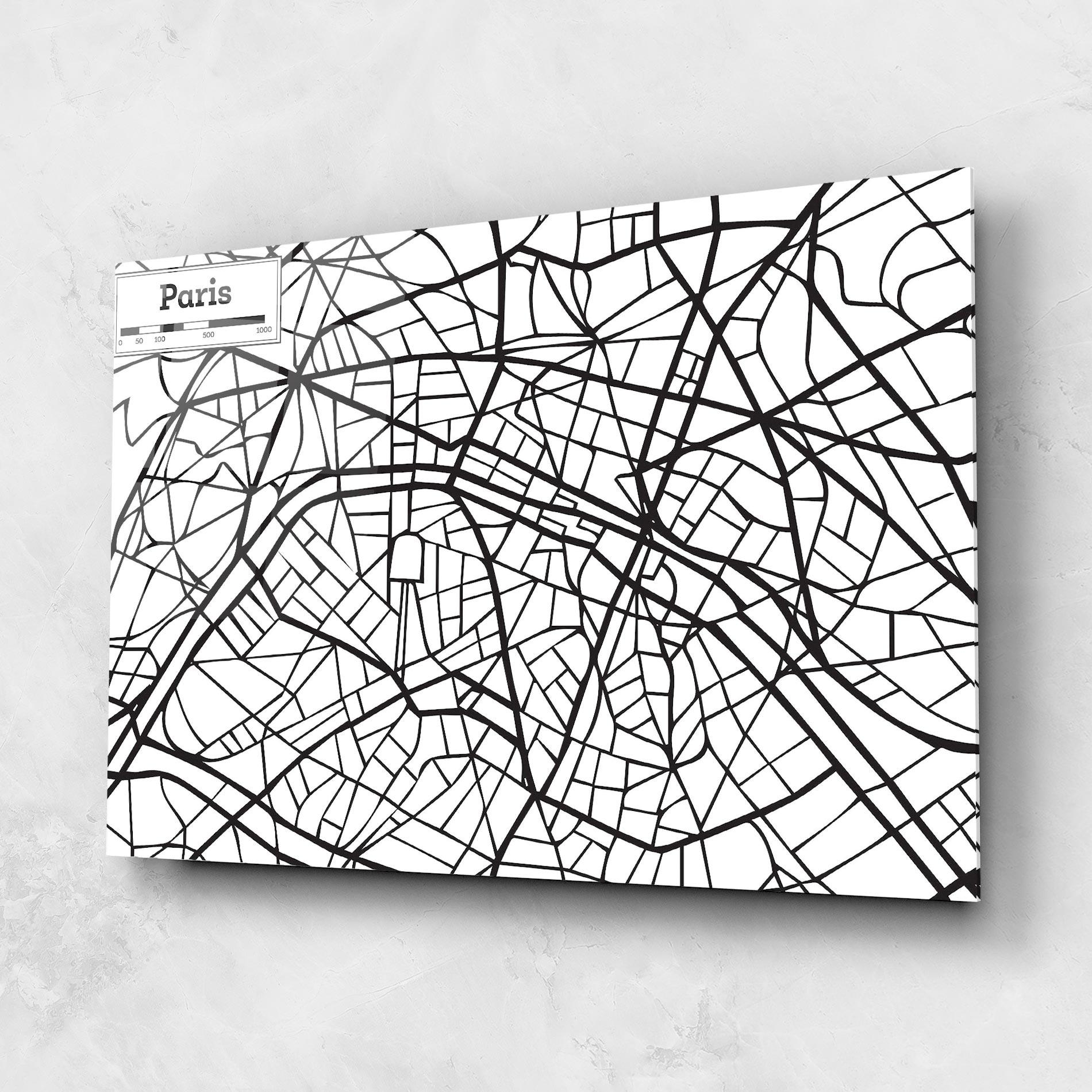 Glasbild Paris Map mockup 1