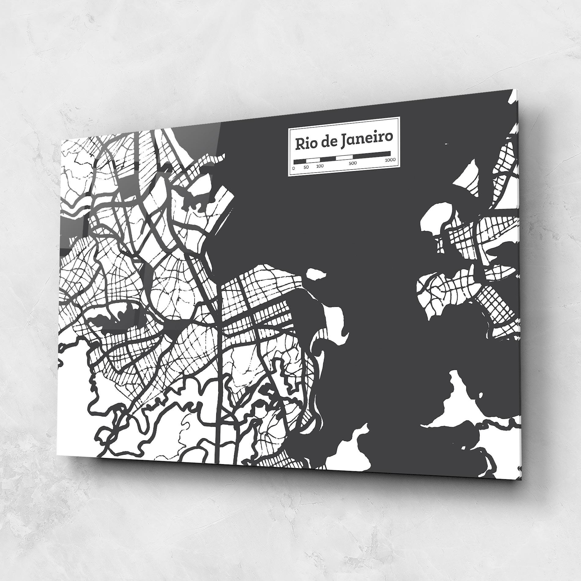 Glasbild Rio De Janeiro Map mockup 1
