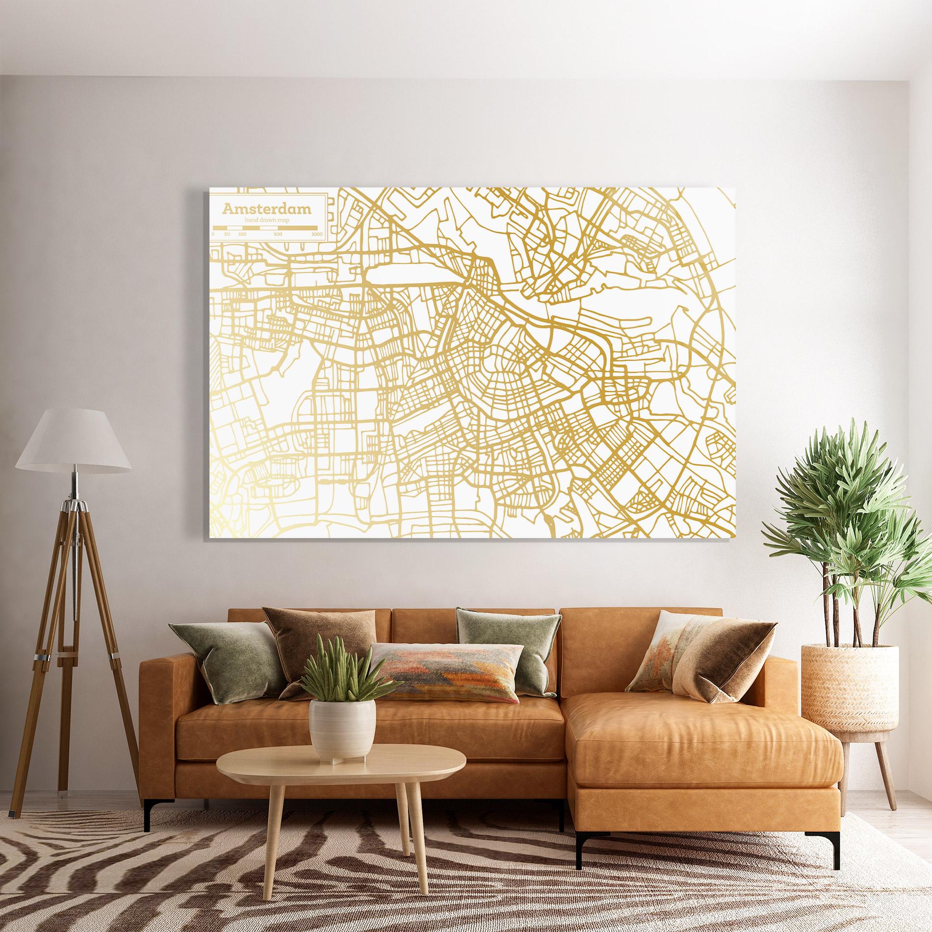 Glasbild Amsterdam Gold Map mockup 7