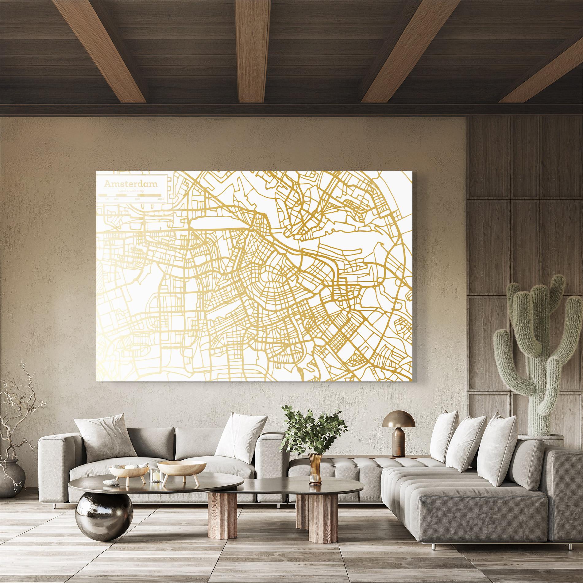 Glasbild Amsterdam Gold Map mockup 8