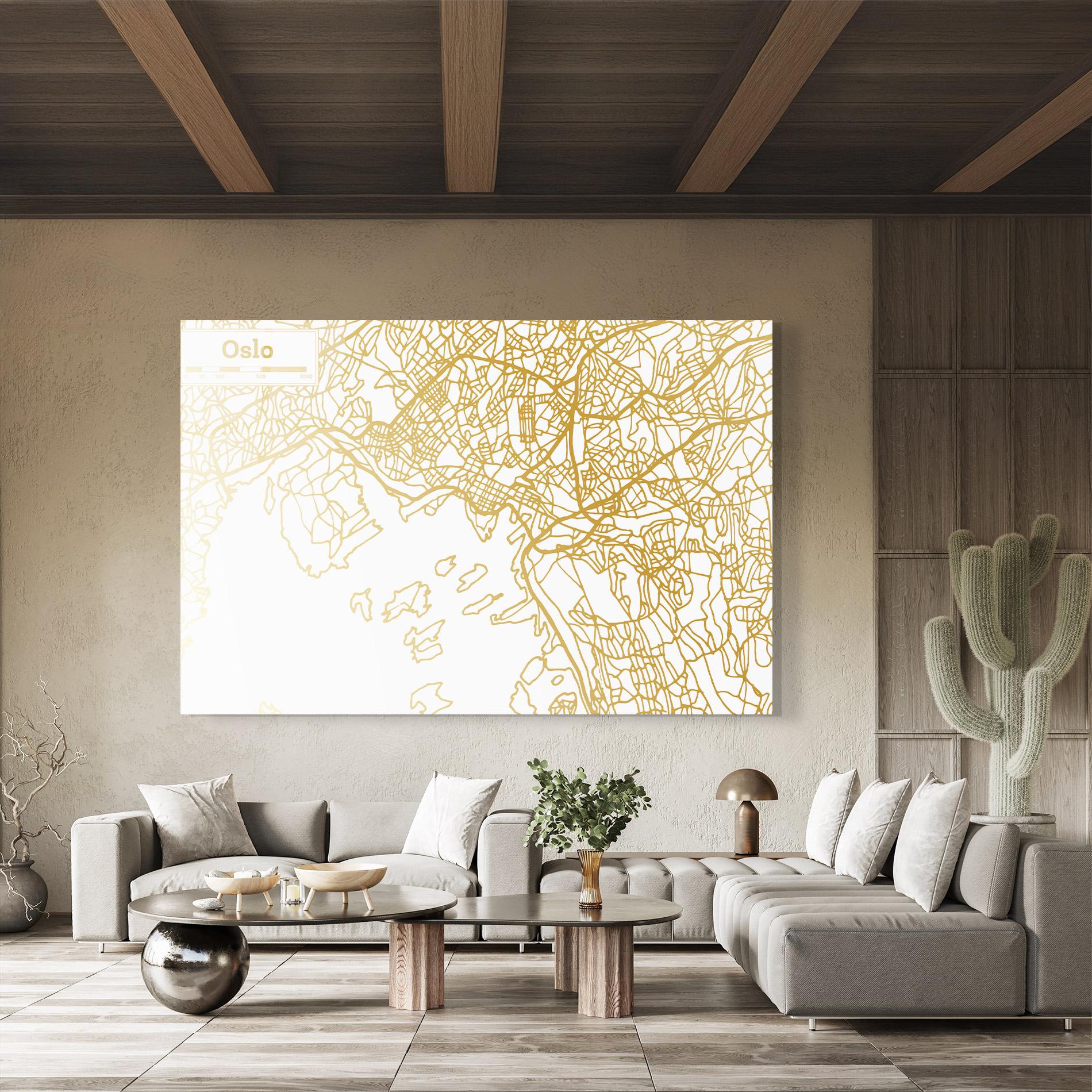 Glasbild Oslo Gold Map mockup 8