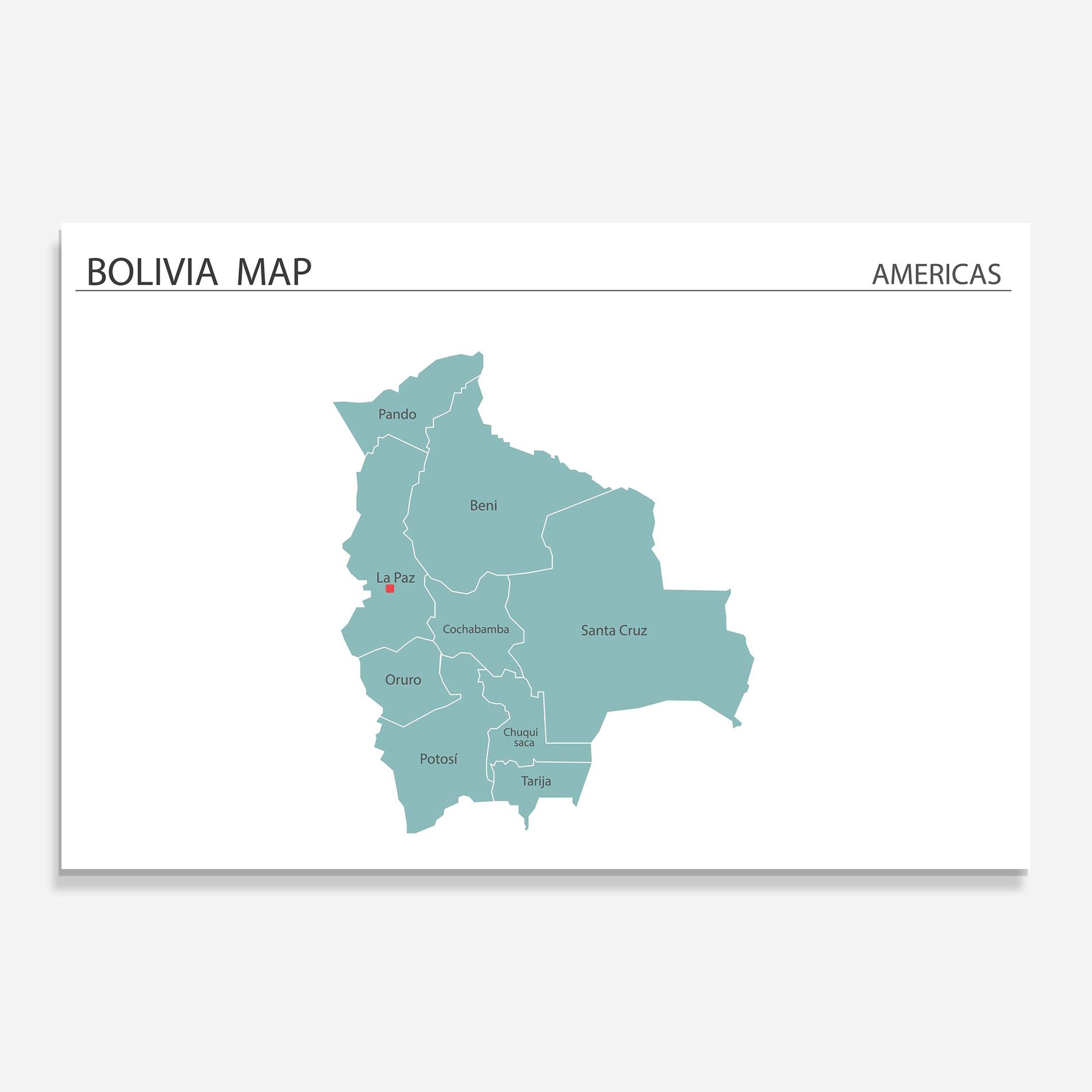 Glasbild Bolivia Map mockup 0