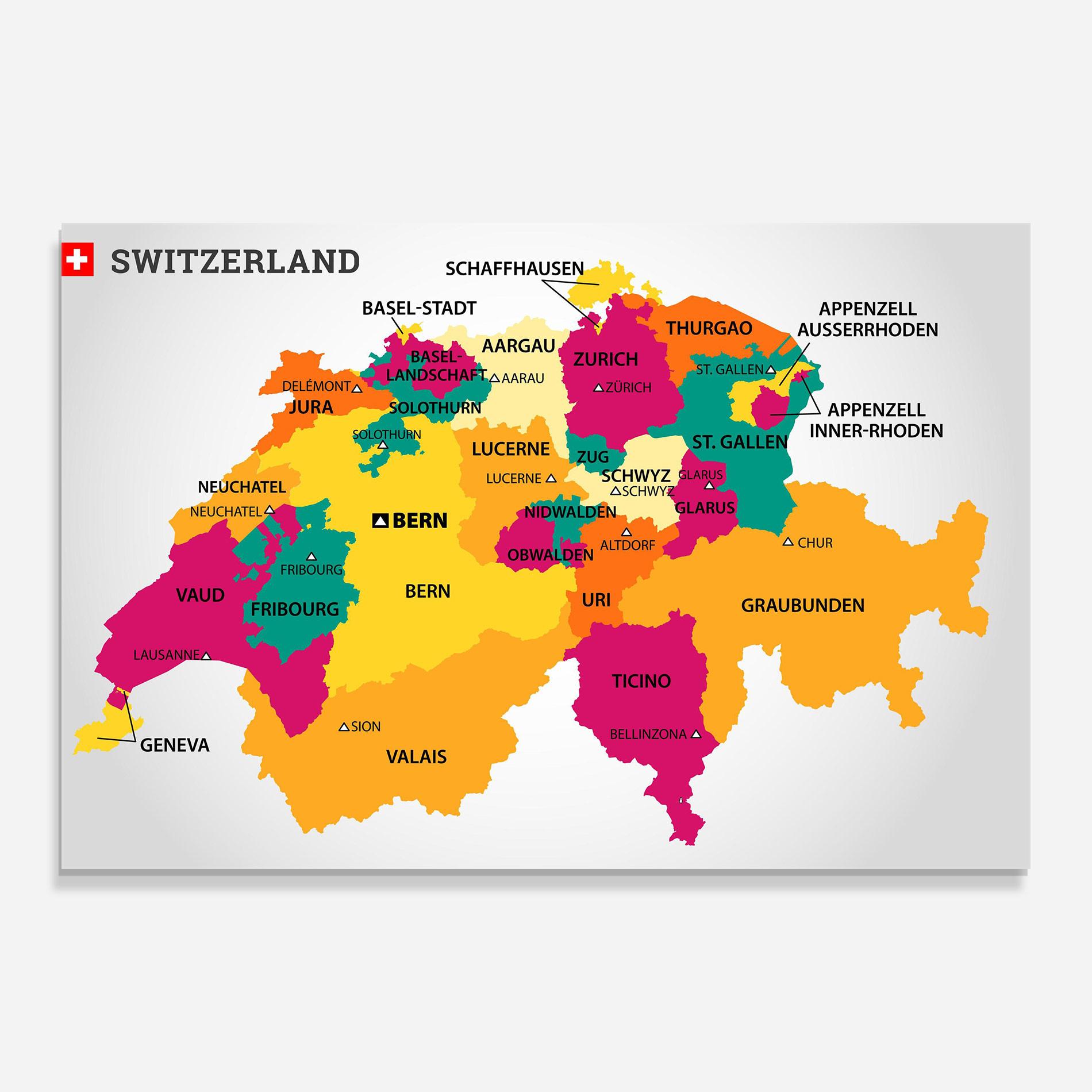 Glasbild Switzerland Colorful Map mockup 0