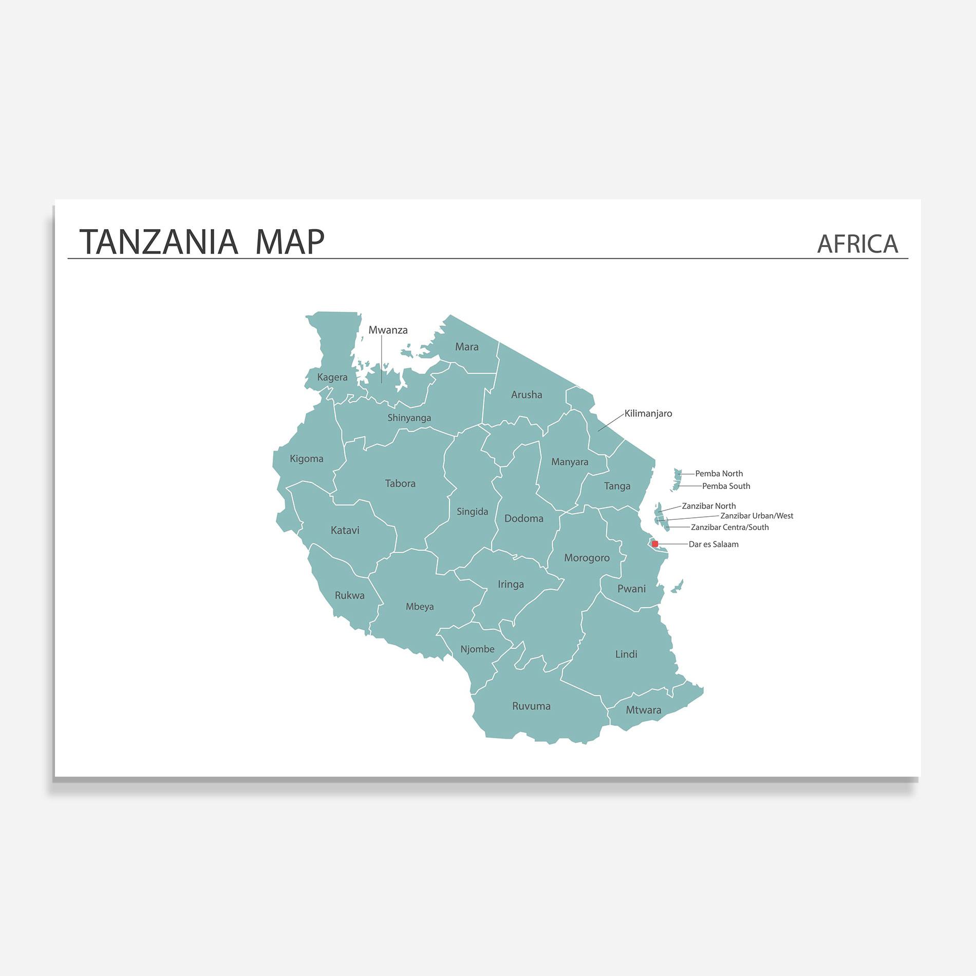 Glasbild Tanzania Map mockup 0