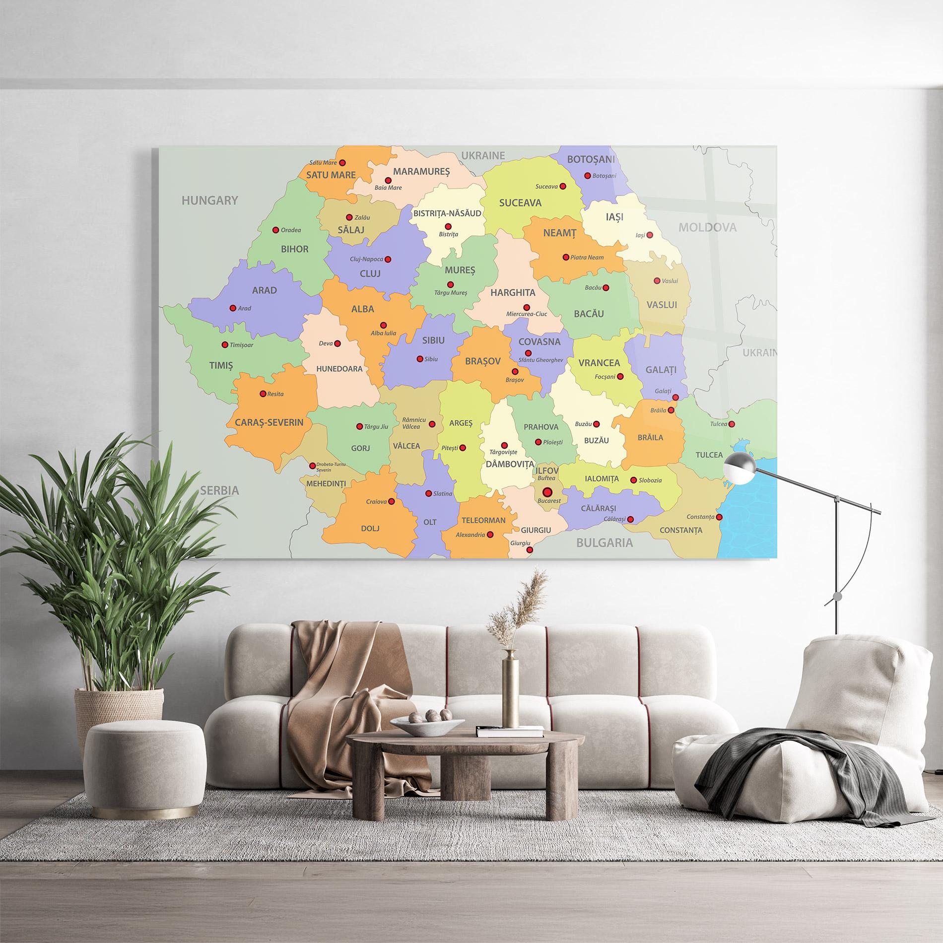Glasbild Romania Map mockup 9