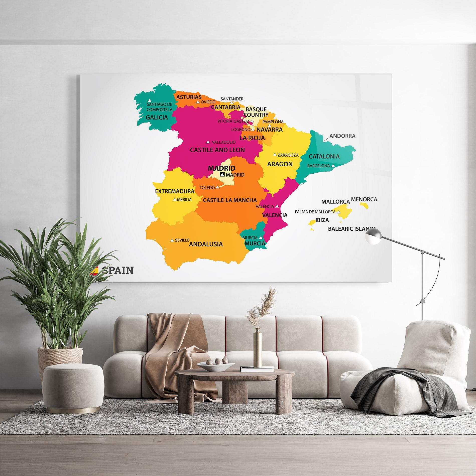Glasbild Spain Colorful Map mockup 9