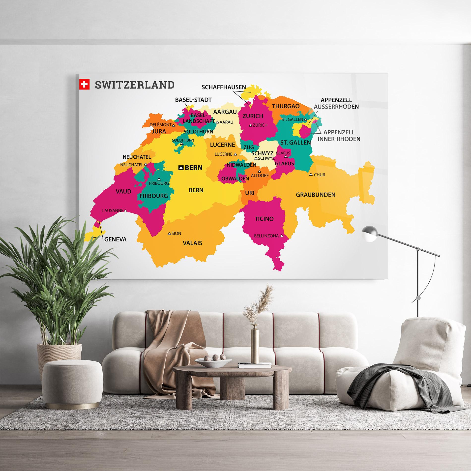Glasbild Switzerland Colorful Map mockup 9