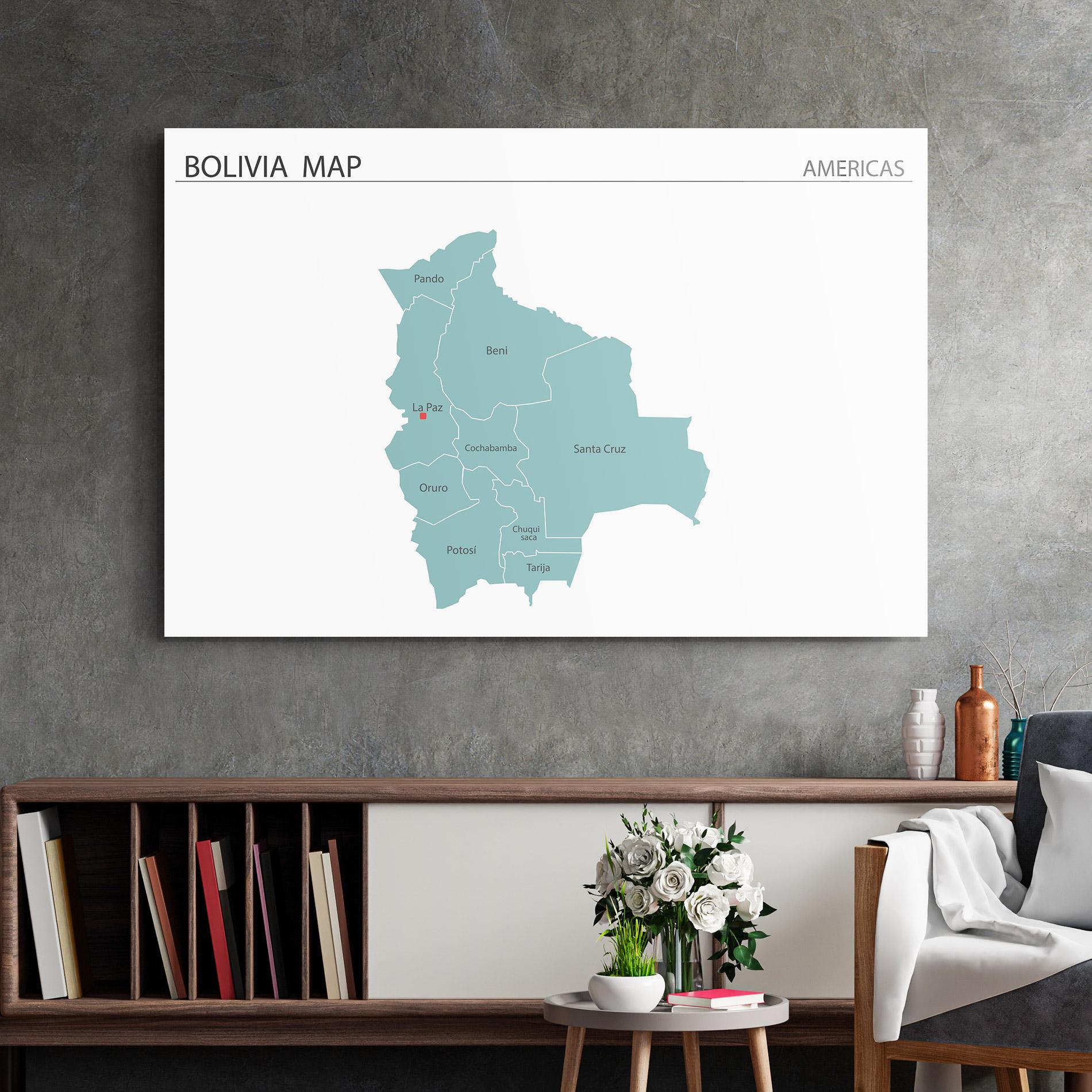 Glasbild Bolivia Map mockup 2