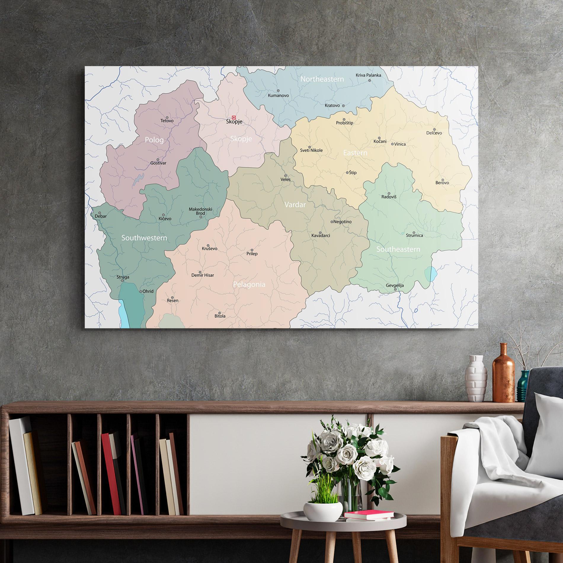 Glasbild North Macedonia Map mockup 2