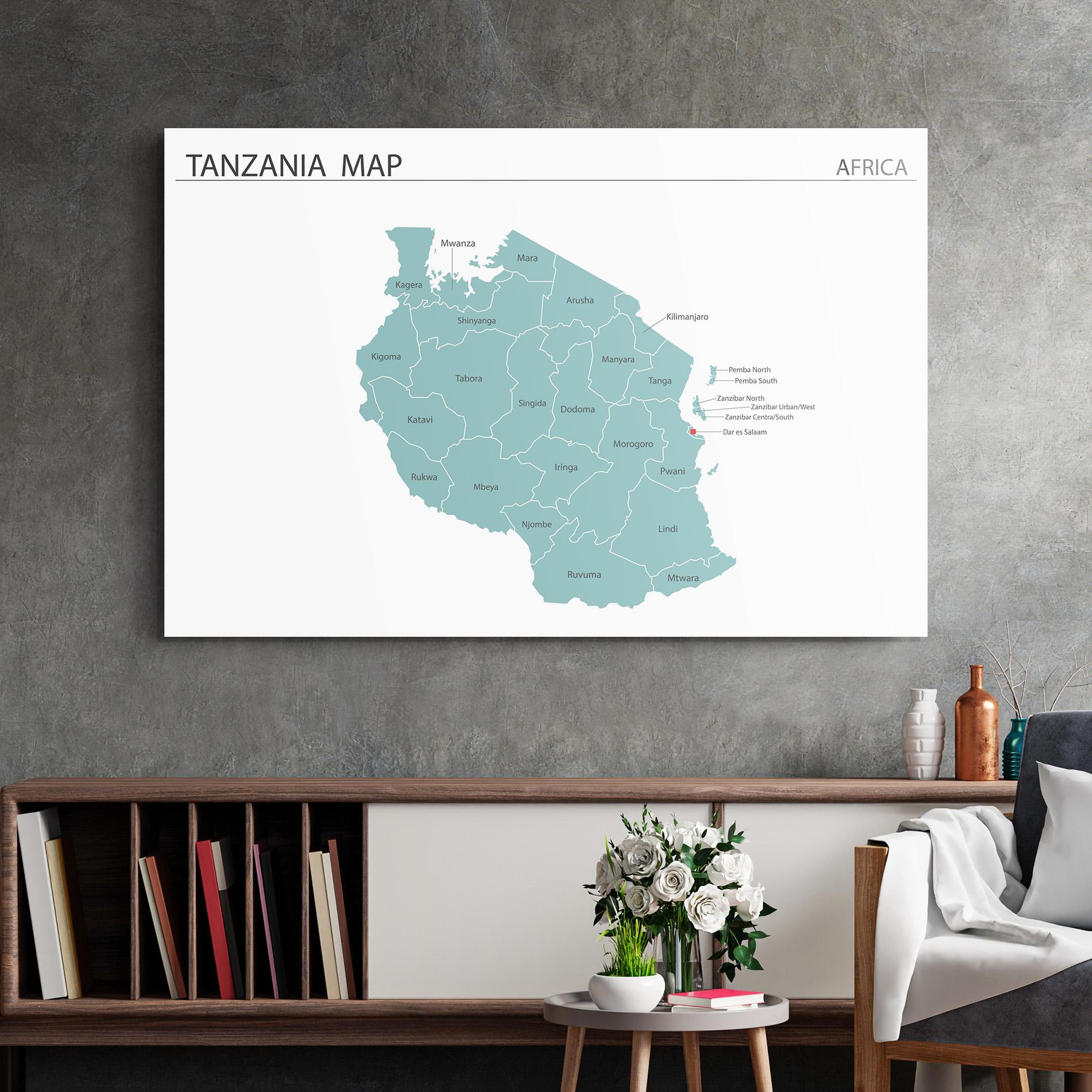 Glasbild Tanzania Map mockup 2