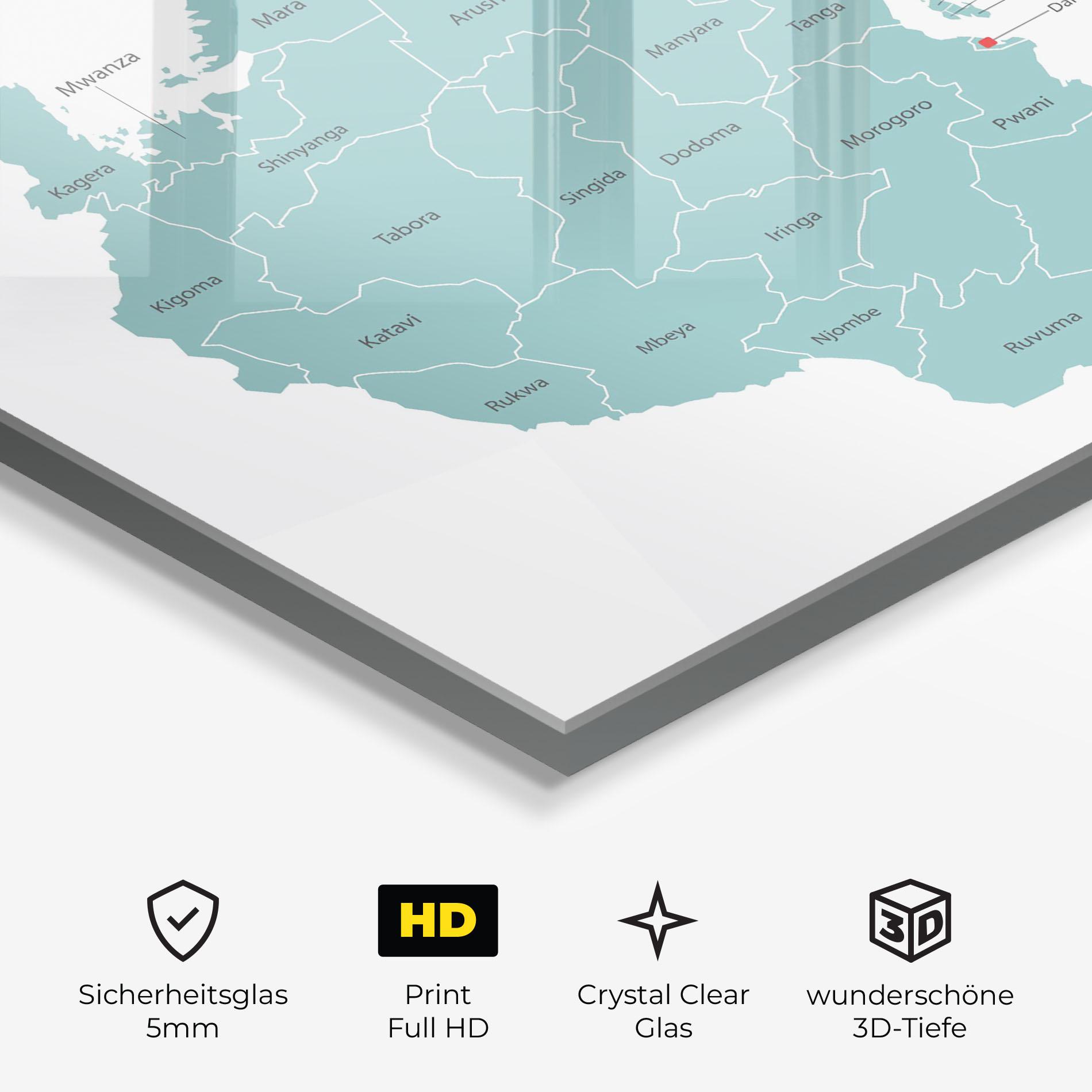 Glasbild Tanzania Map mockup 3