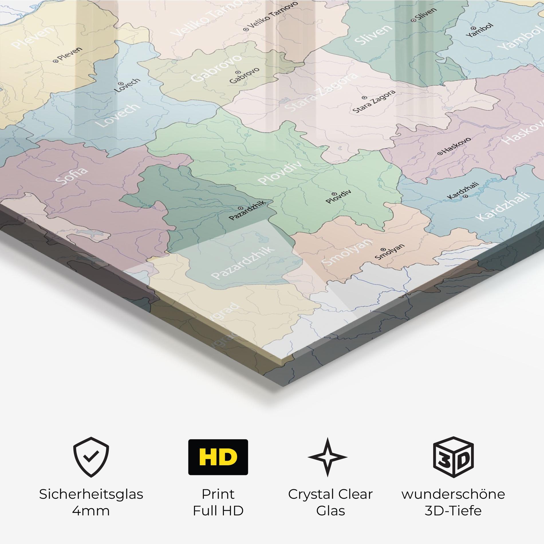 Glasbild Bulgaria Map mockup 3