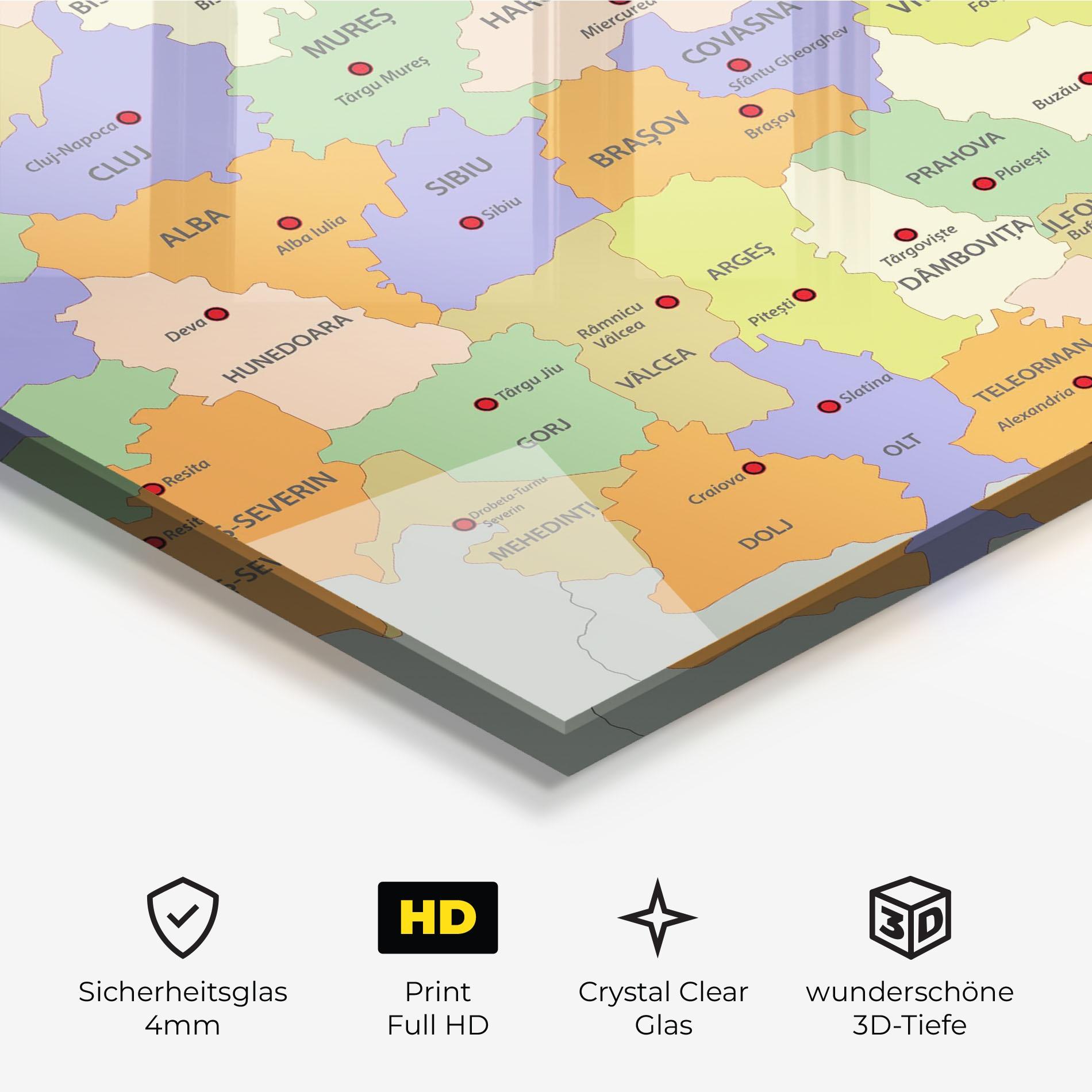 Glasbild Romania Map mockup 3