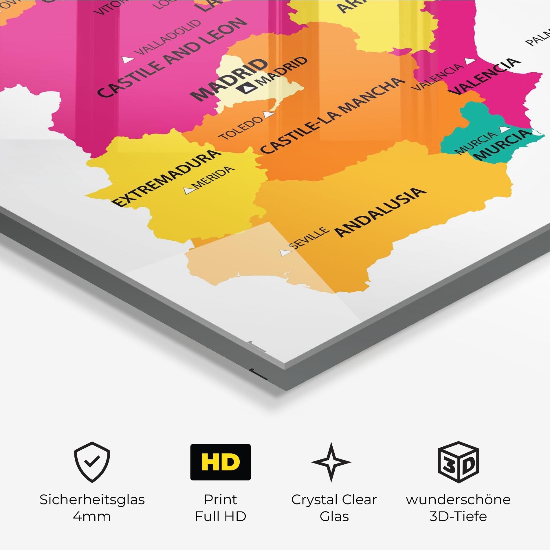 Glasbild Spain Colorful Map mockup 3