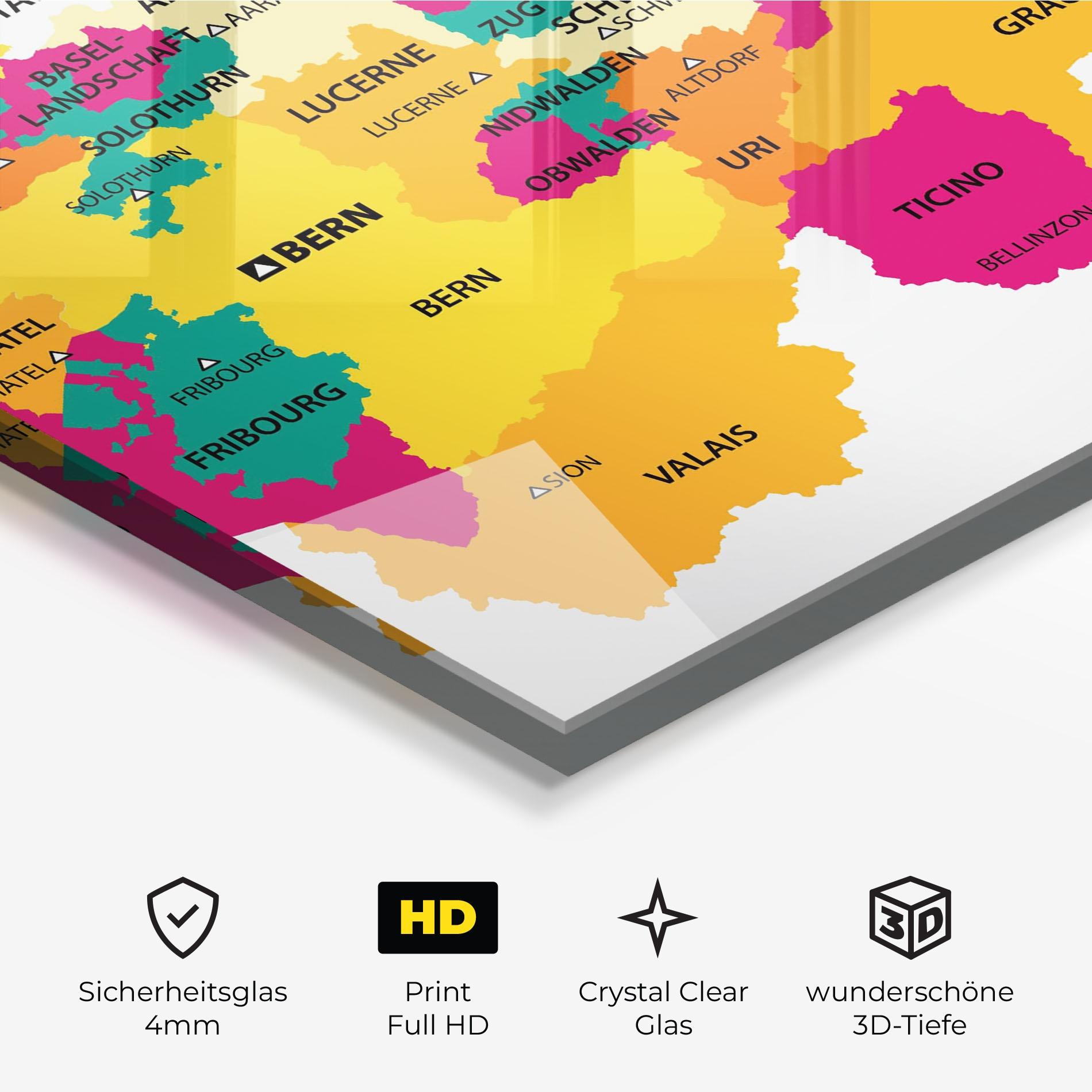 Glasbild Switzerland Colorful Map mockup 3