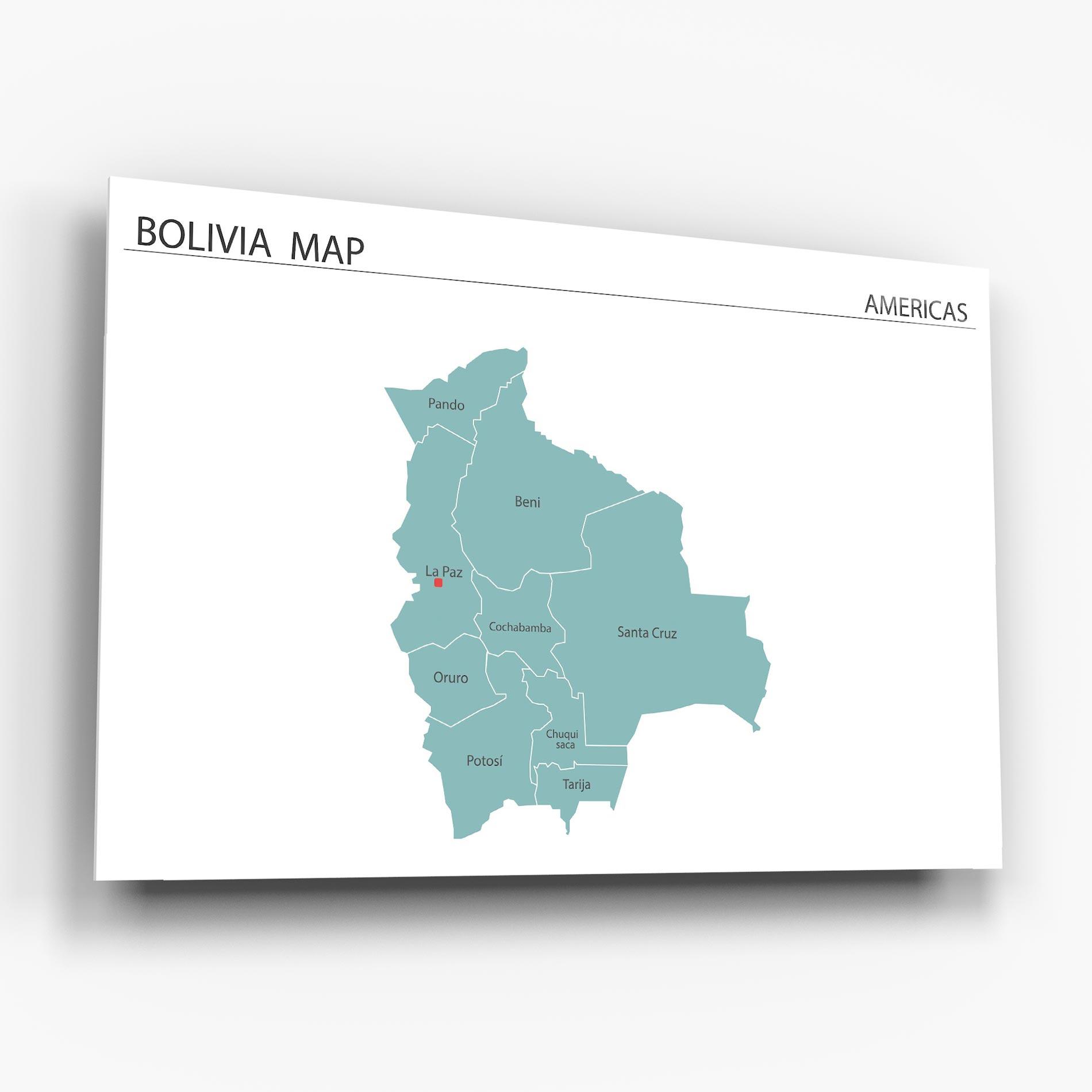 Glasbild Bolivia Map mockup 6