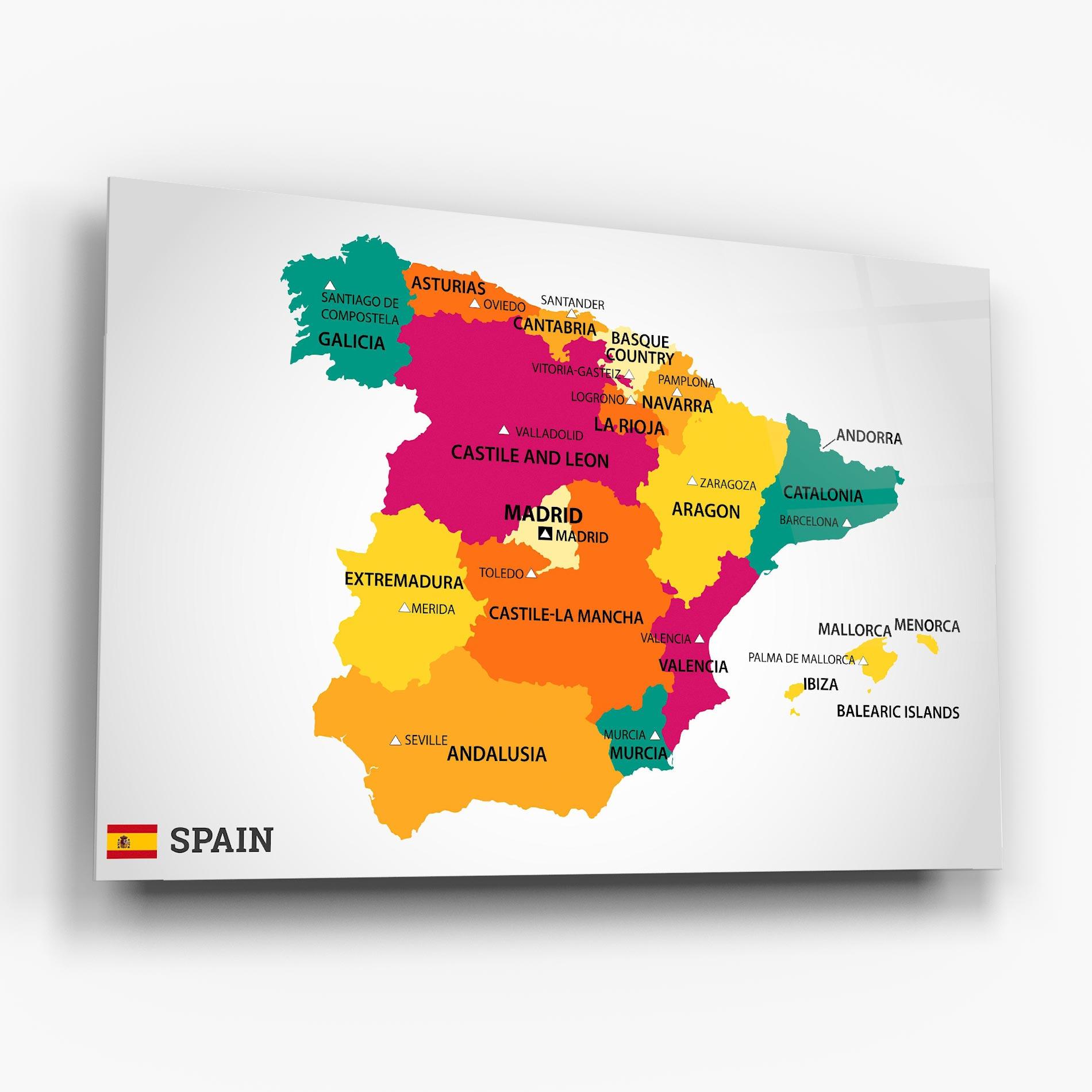 Glasbild Spain Colorful Map mockup 6