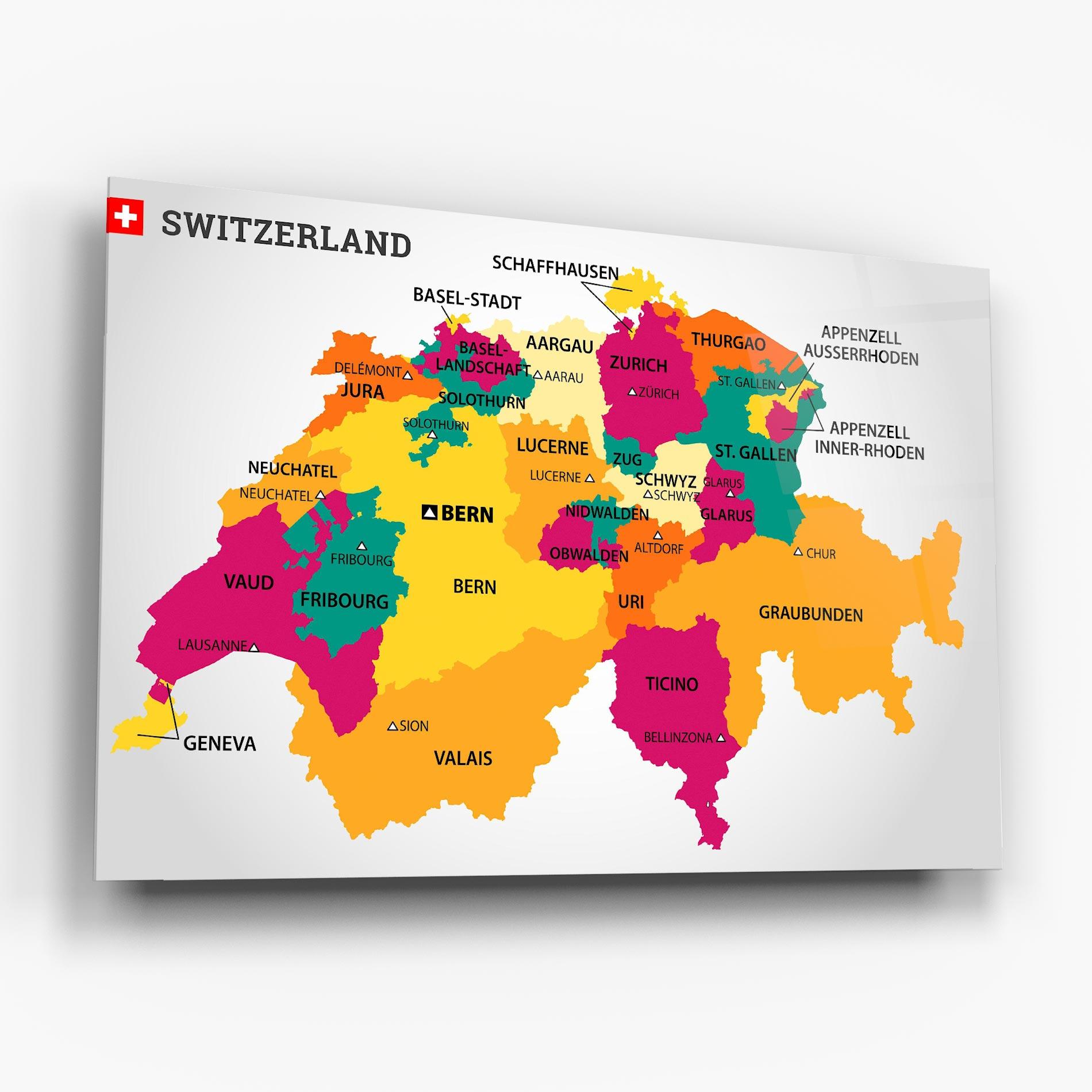 Glasbild Switzerland Colorful Map mockup 6