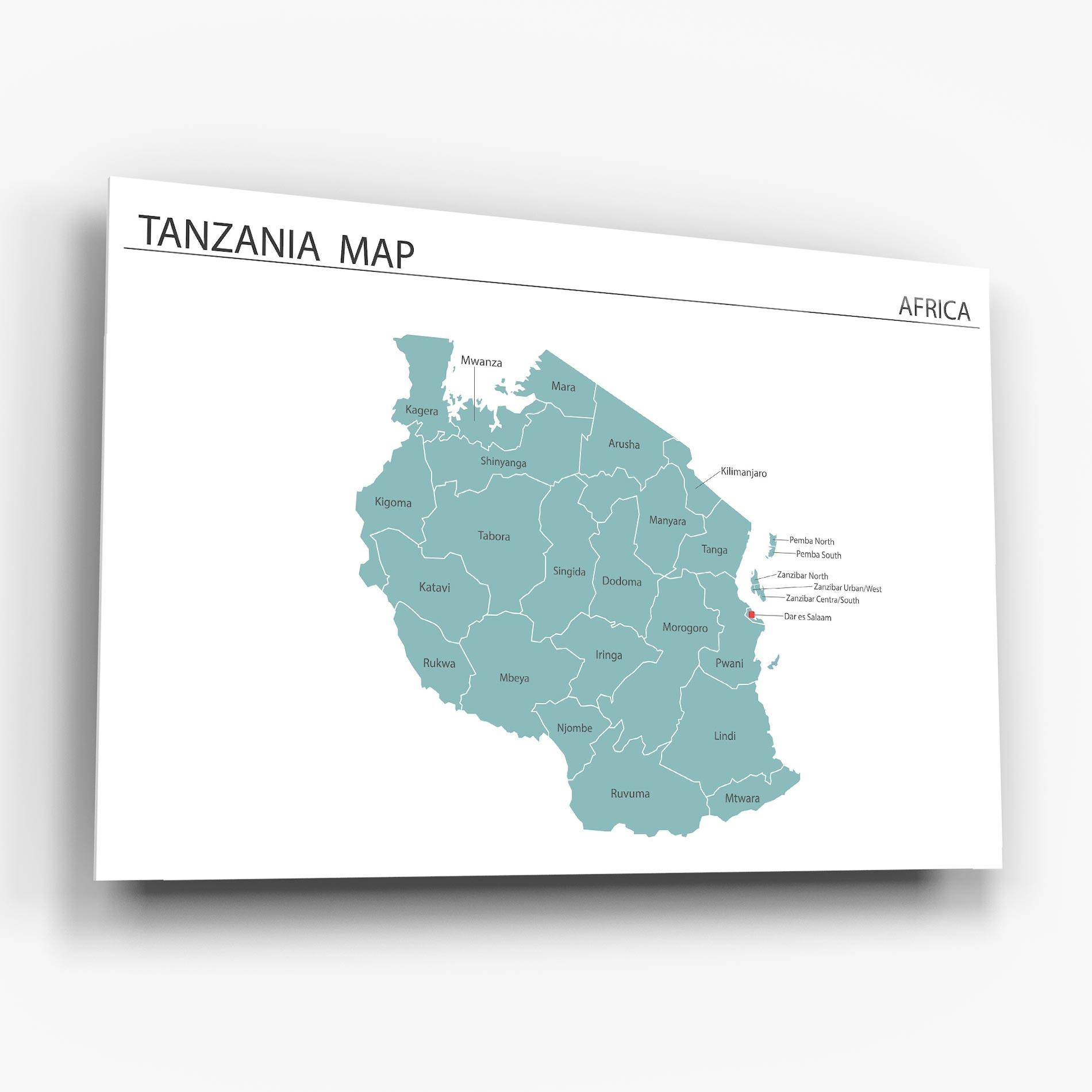Glasbild Tanzania Map mockup 6