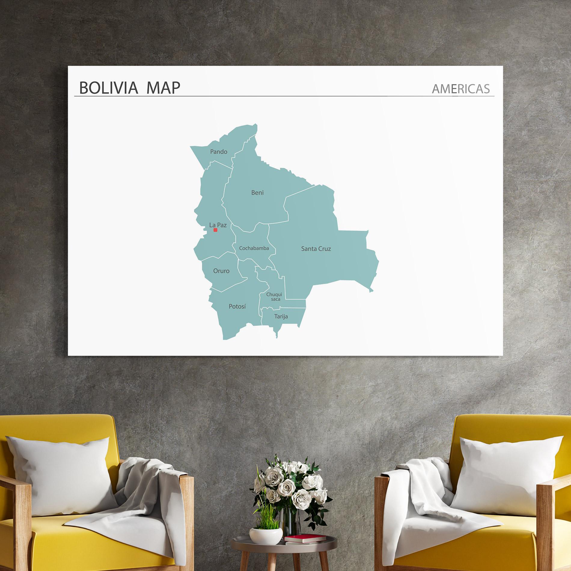 Glasbild Bolivia Map mockup 4