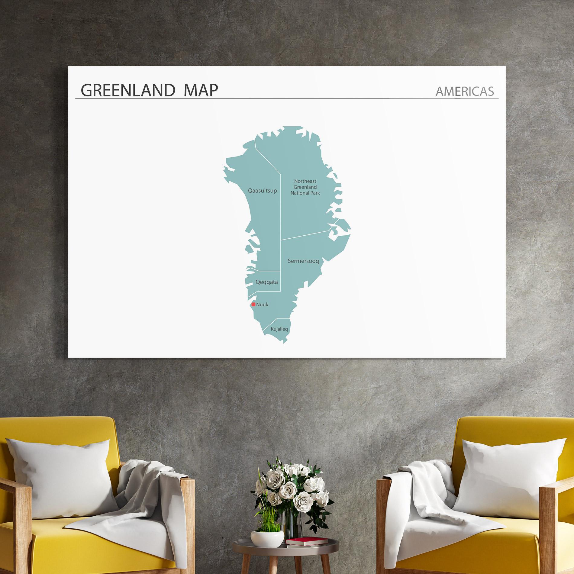Glasbild Greenland Map mockup 4