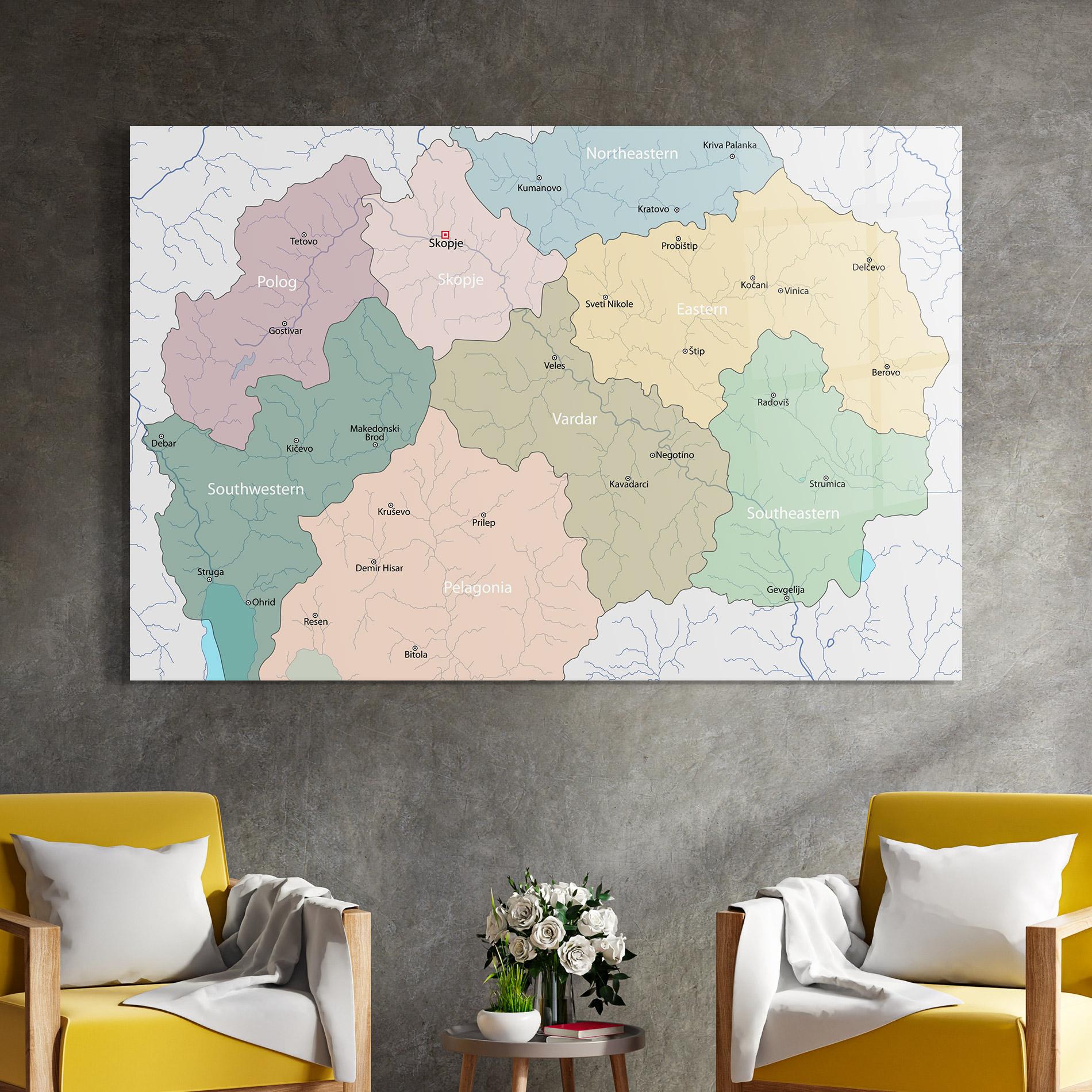 Glasbild North Macedonia Map mockup 4
