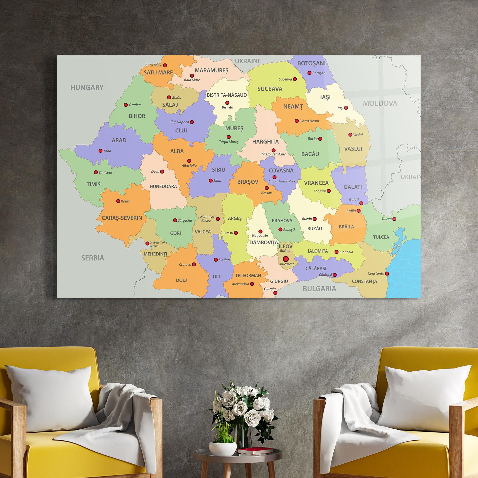 Glasbild Romania Map mockup 4