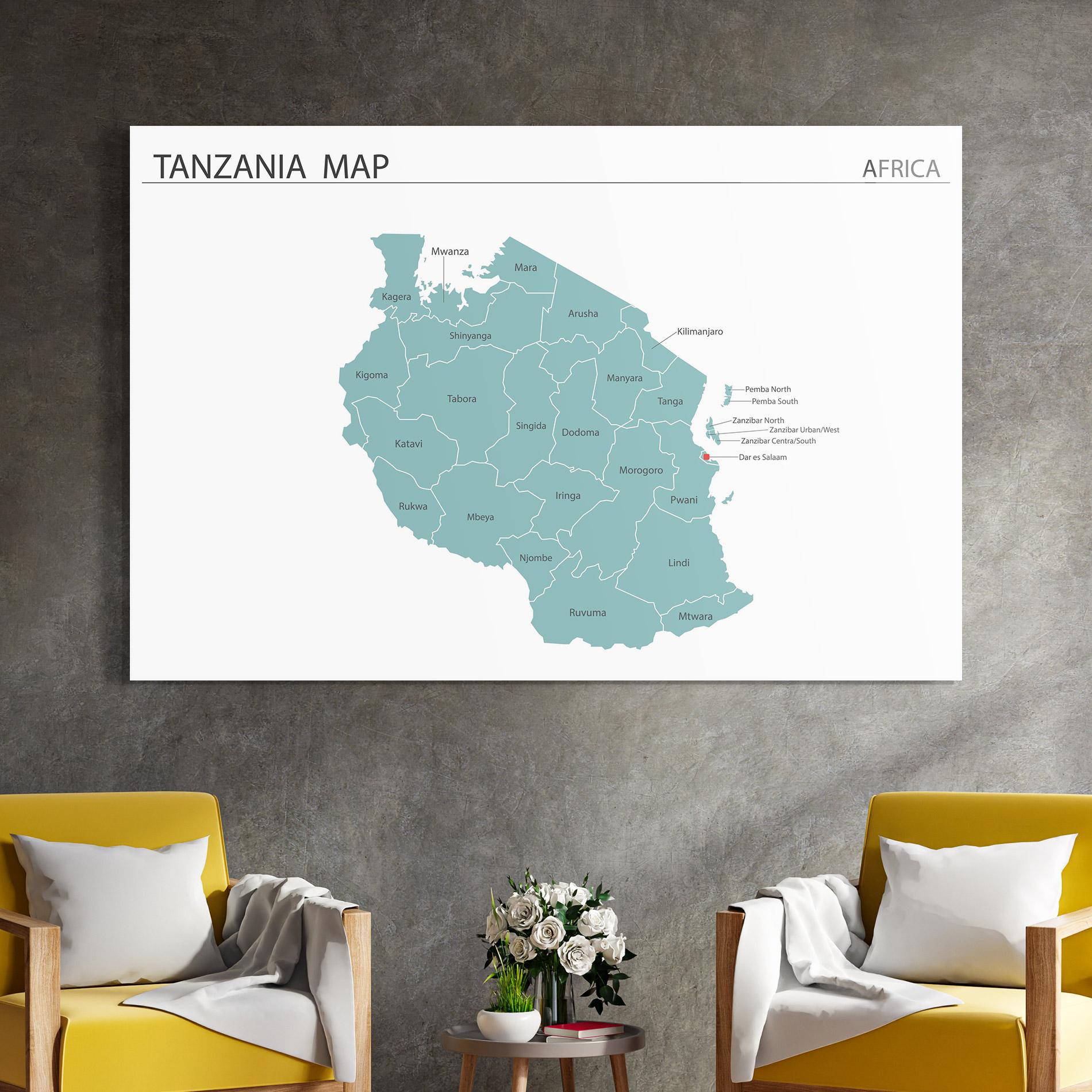 Glasbild Tanzania Map mockup 4