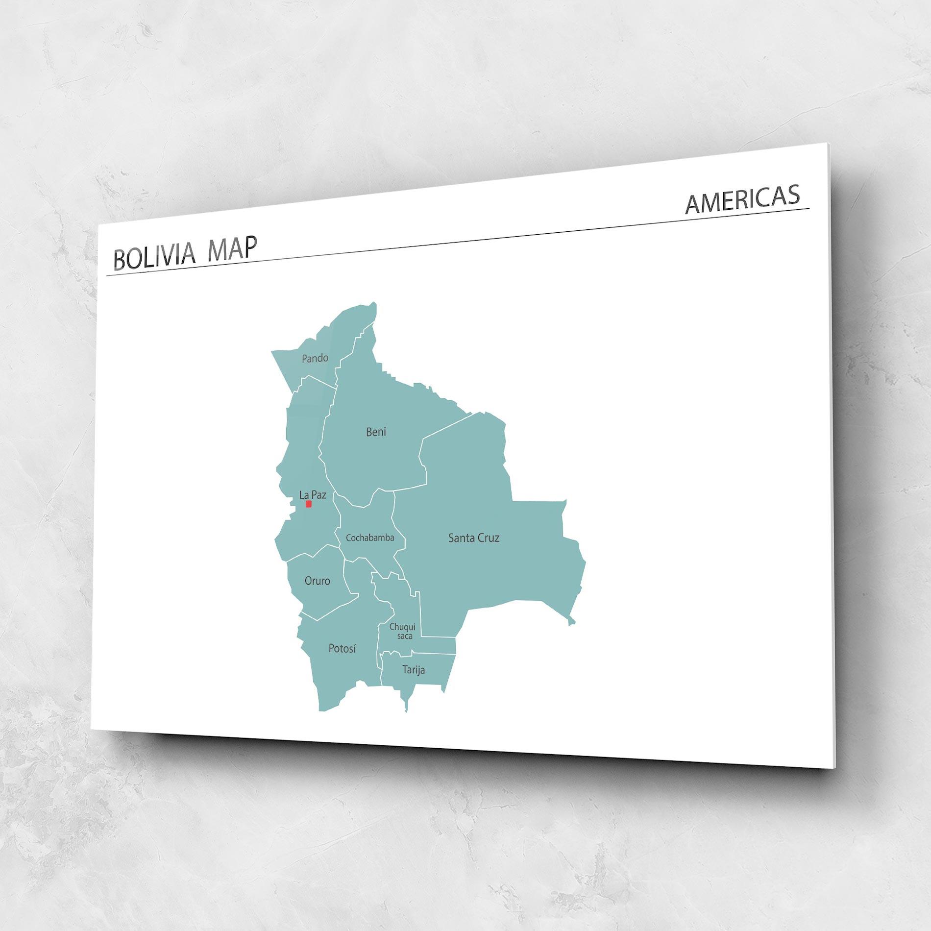 Glasbild Bolivia Map mockup 1
